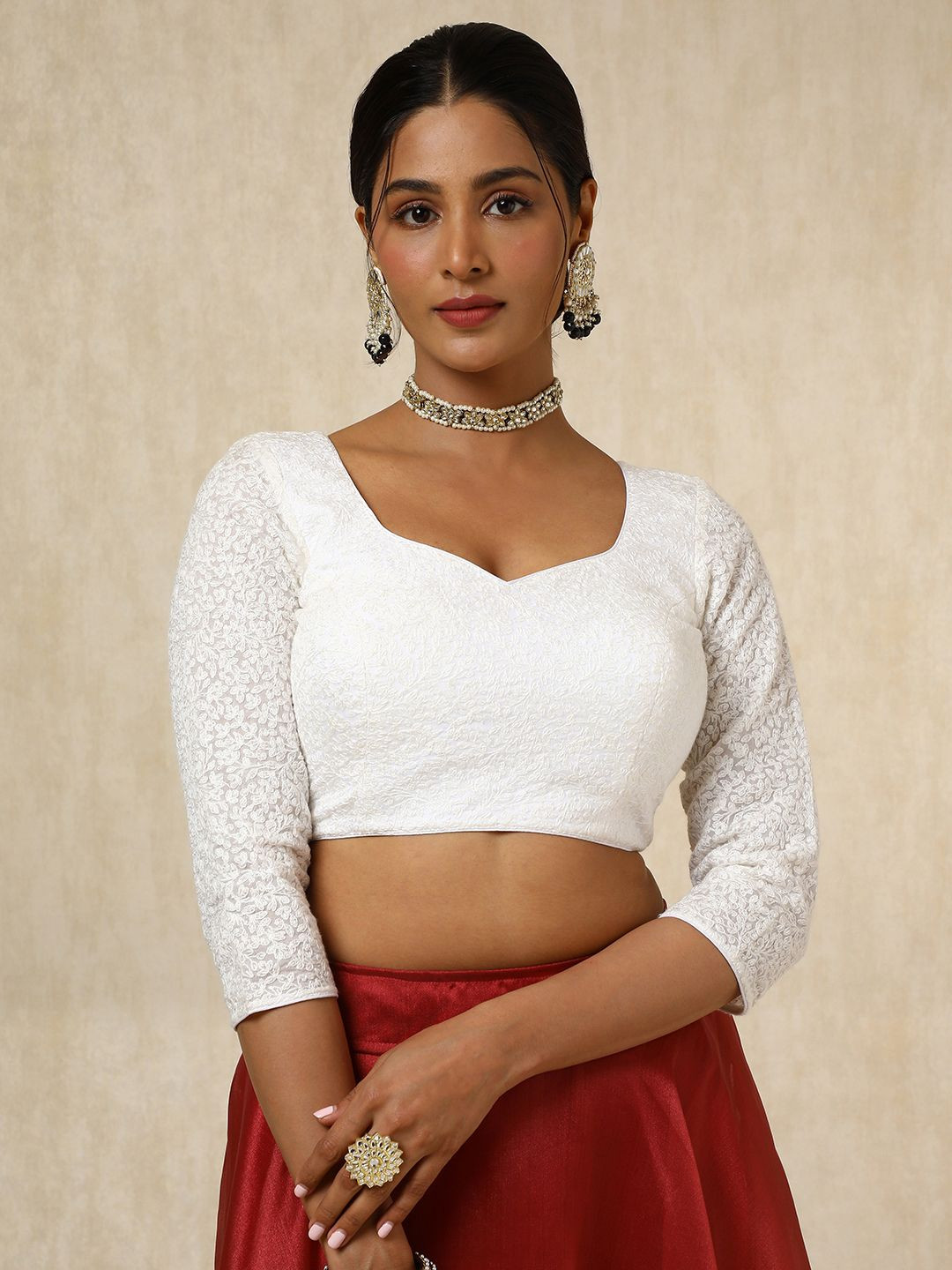 

Soch Embroidered Padded Saree Blouse, Off white