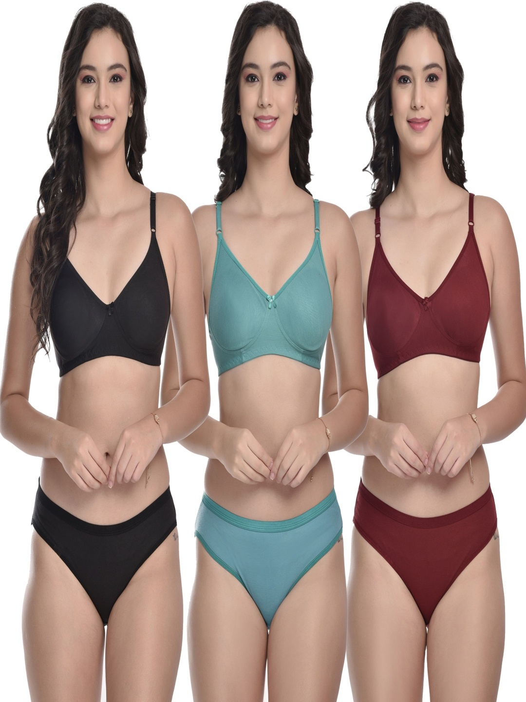 

MiEstilo Women Pack of 3 Cotton Lingerie Set, Black