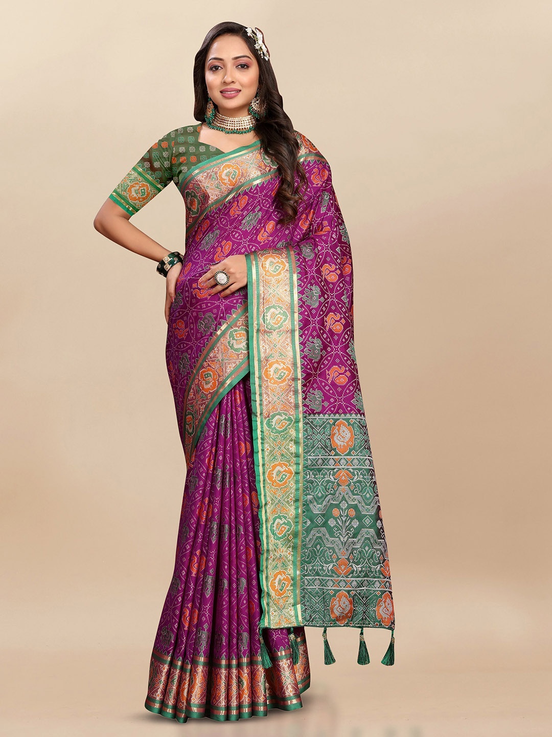 

Upalksh Woven Design Zari Pure Silk Patola Saree, Purple