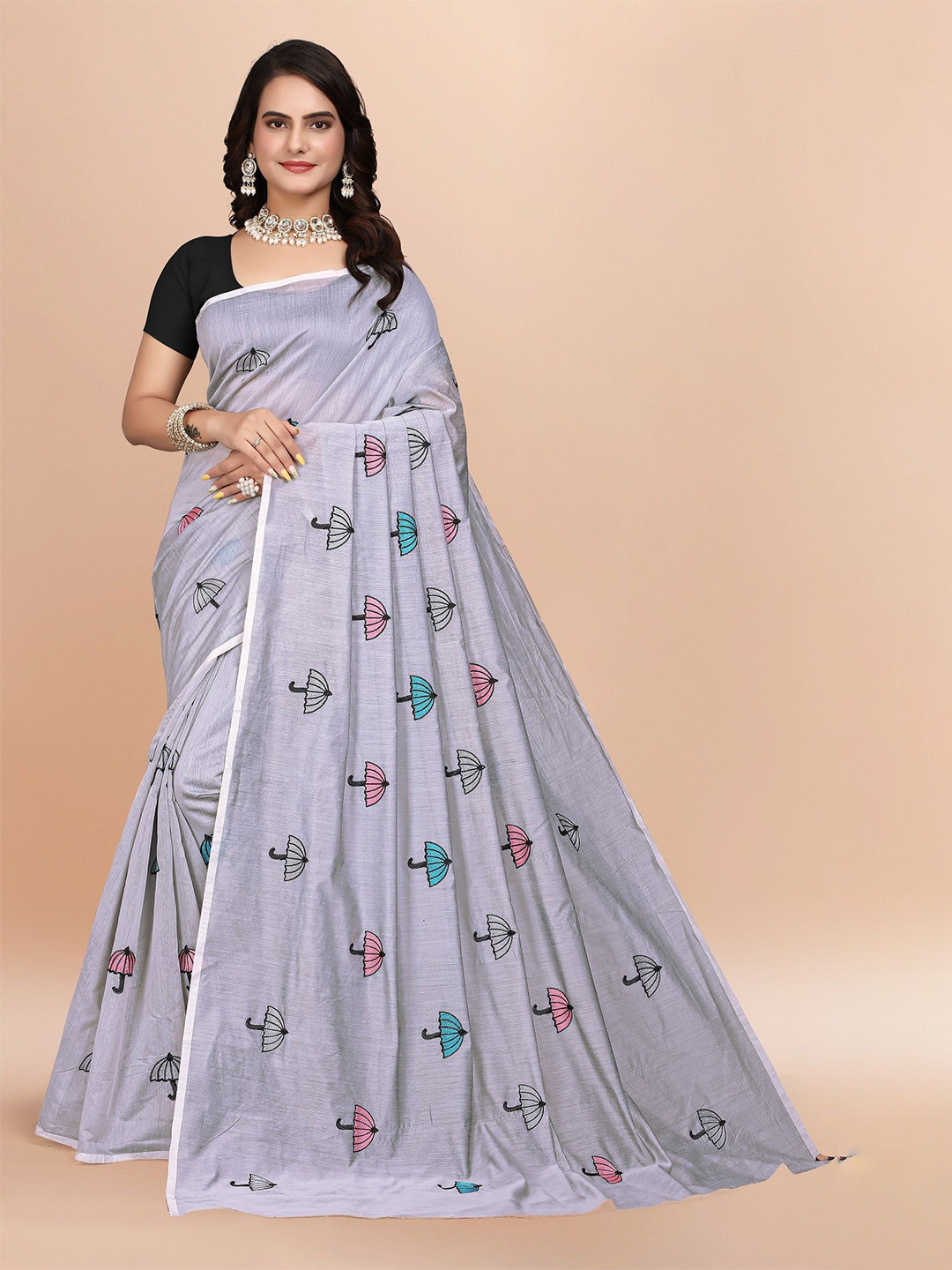 

Aika Women Embroidered Saree, Grey
