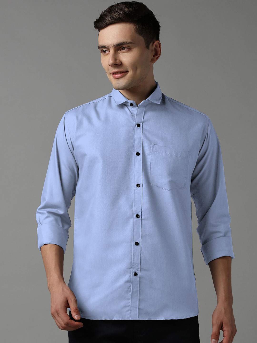 

WOXEN Men Original Fit Spread Collar Solid Cotton Formal Shirt, Blue