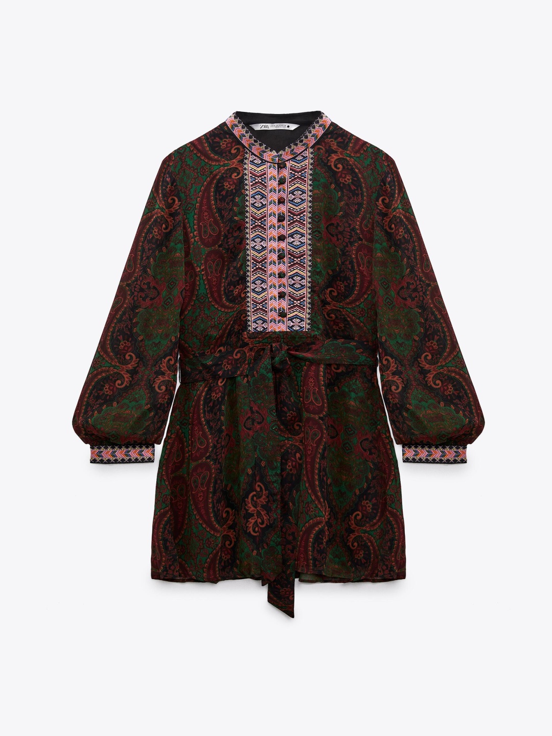 

ZARA Ethnic Motifs Print A-Line Dress, Burgundy