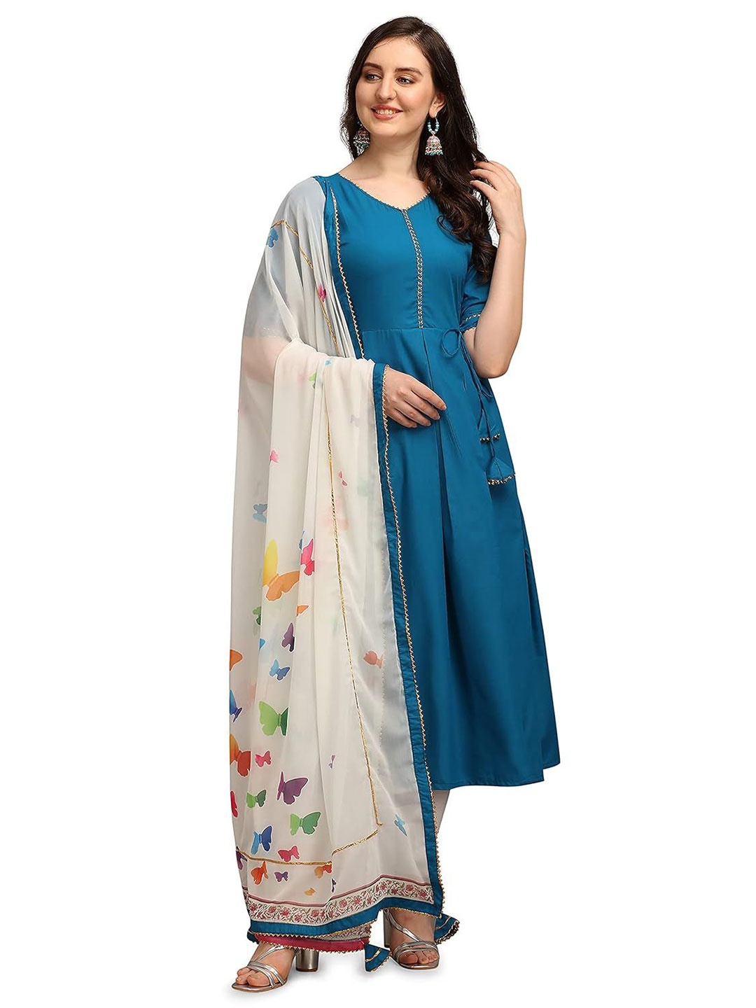 

Lakshya Fashion Mart Anarkali Kurtas With Printed Dupatta, Blue