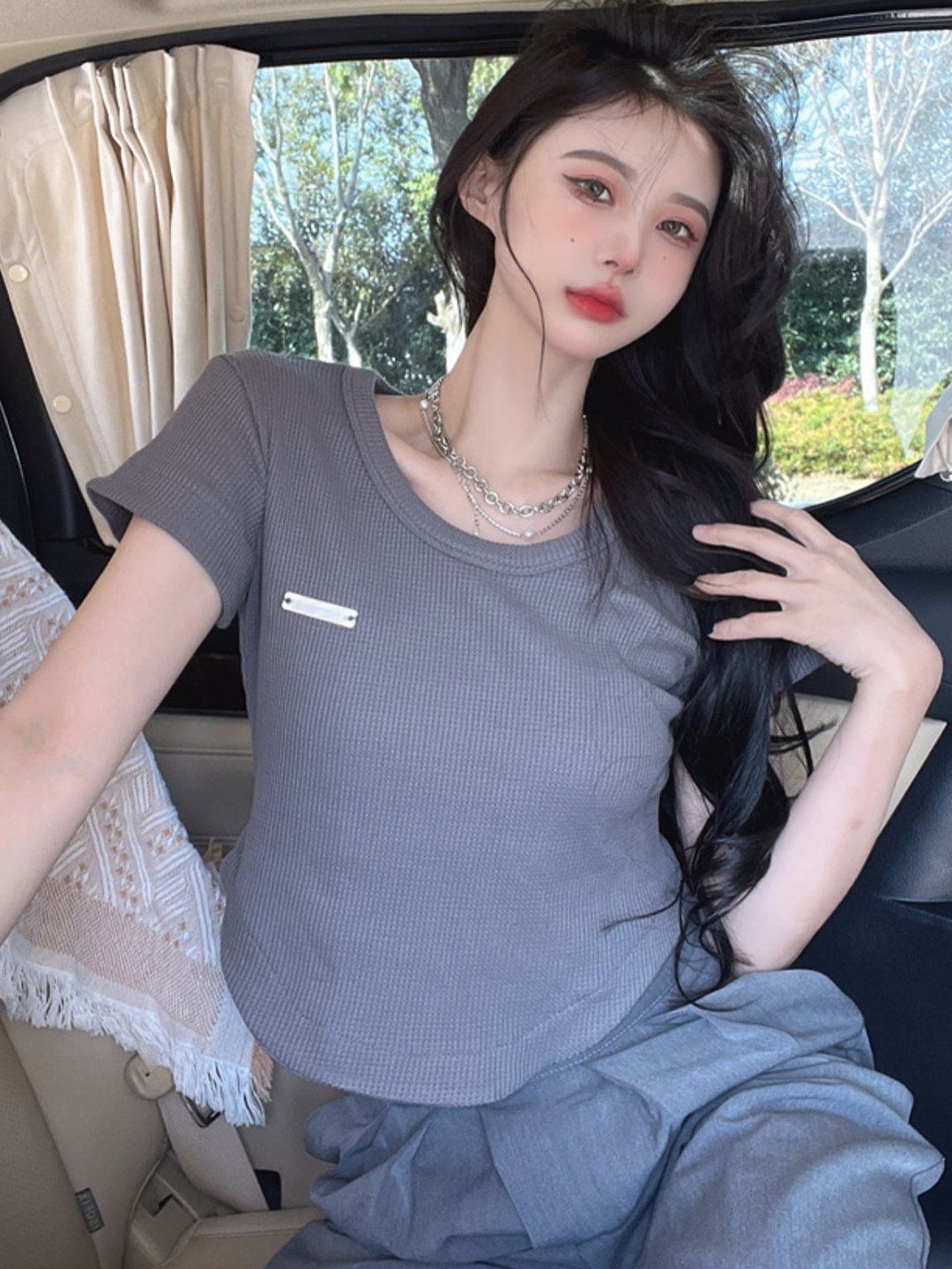 

StyleCast x Revolte Women Self Design Crop Top, Grey