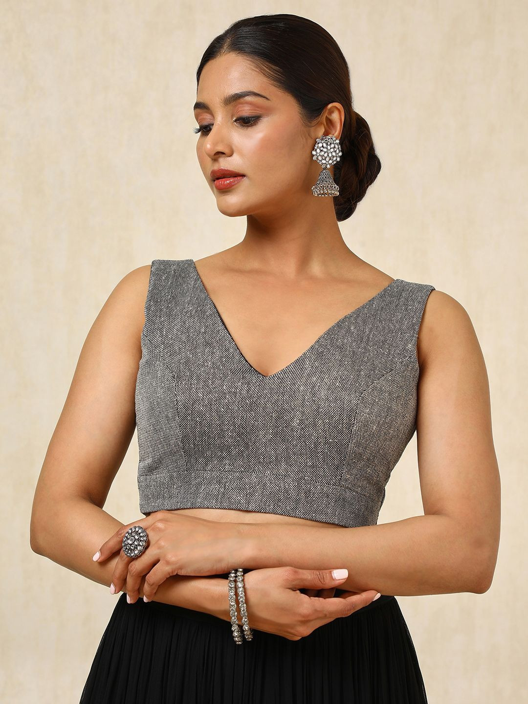 

Soch Padded V-Neck Saree Blouse, Charcoal