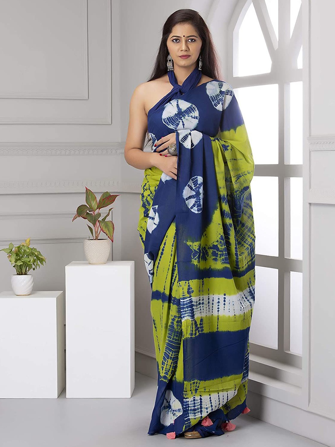 

Craft Musium Floral Pure Cotton Bagru Saree, Green