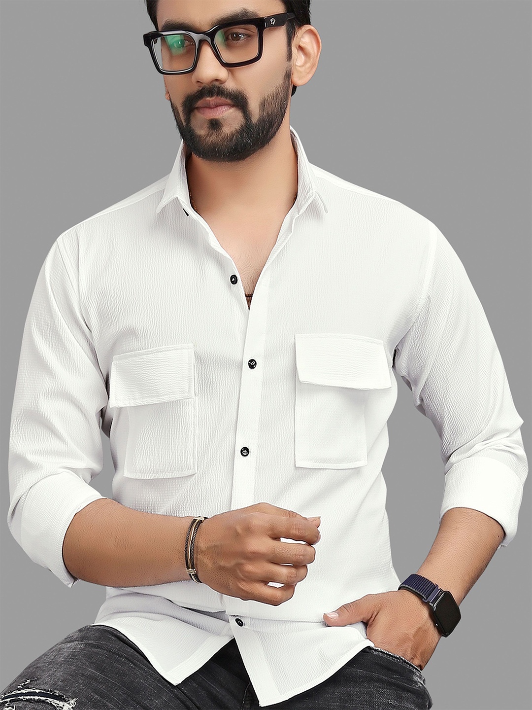 

WOXEN Men Original Fit Spread Collar Solid Cotton Casual Shirt, White