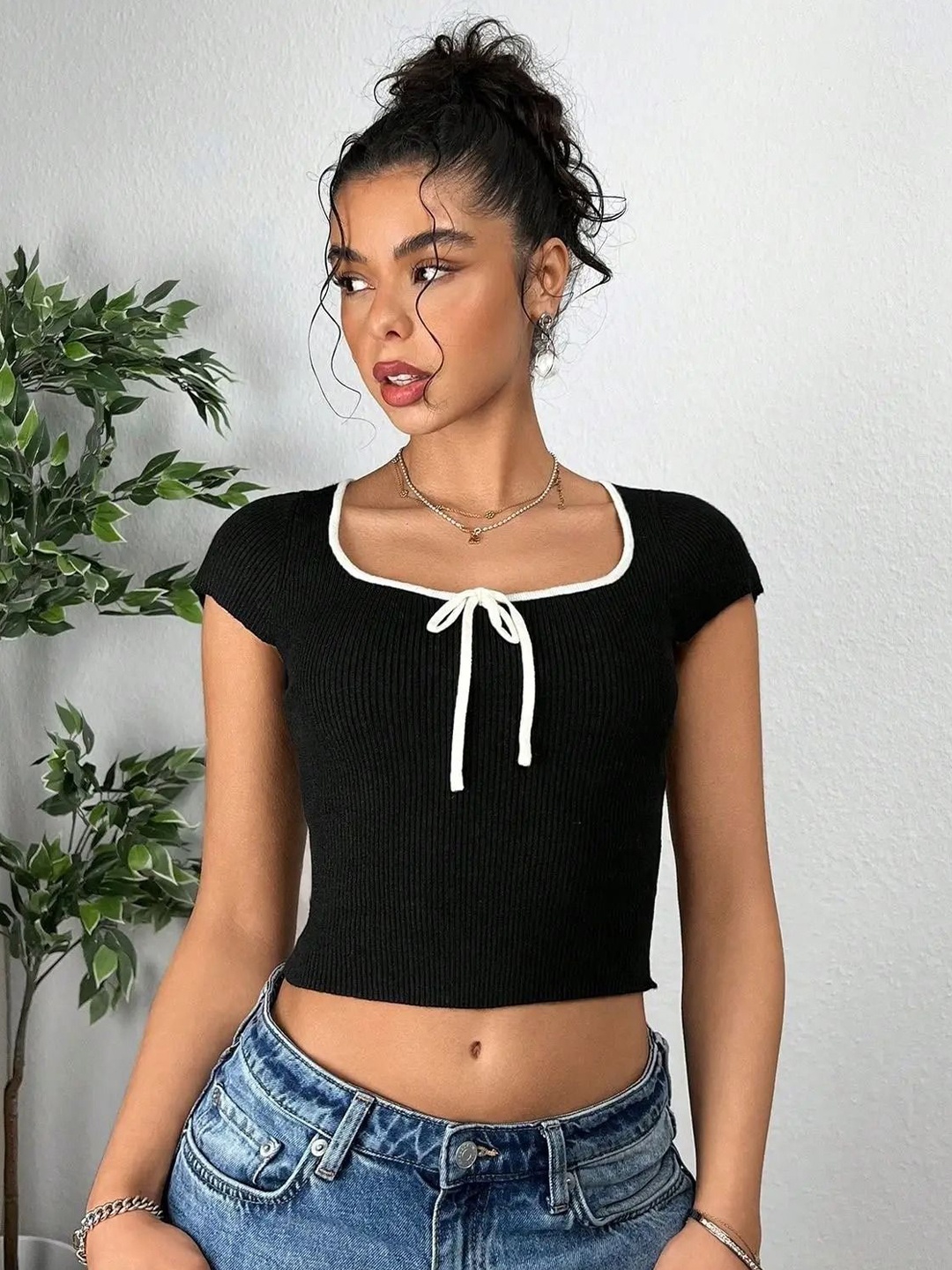 

sollobell Print Cotton Crop Top, Black