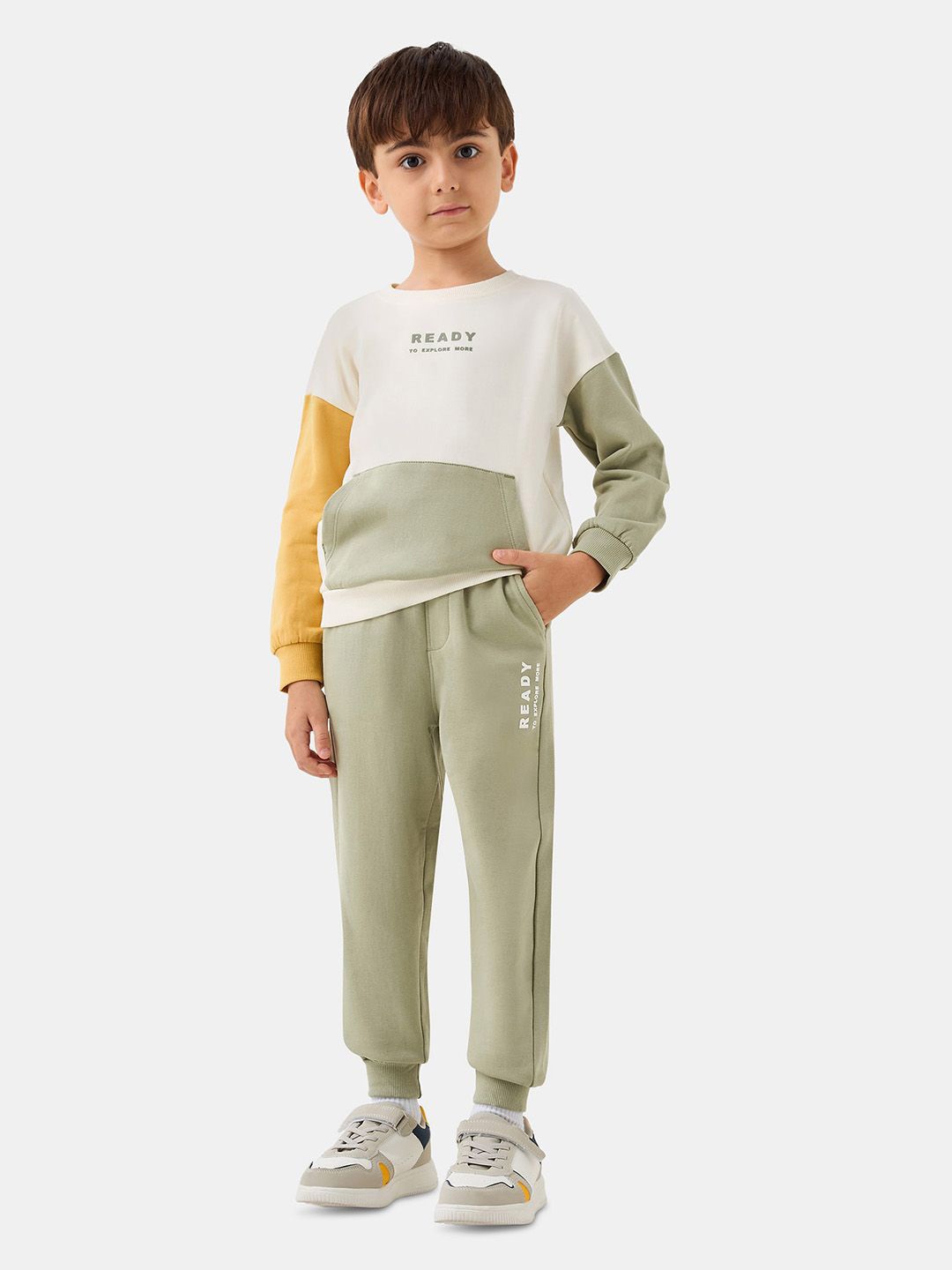 

Juniors by Babyshop Boys Colourblocked Long Sleeves Pure Cotton Sweatshirt With Joggers, White