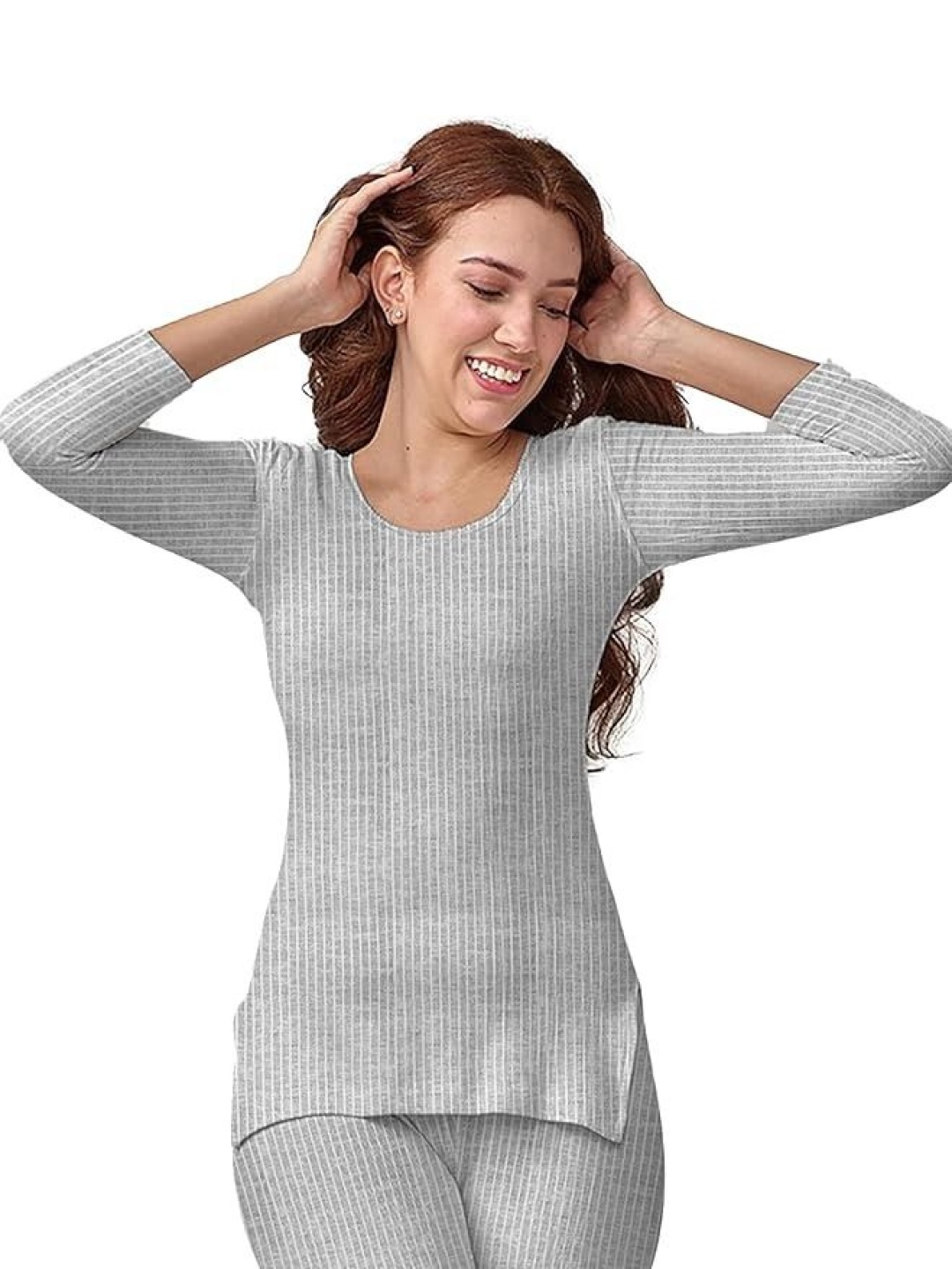 

HAP Women Ribbed Cotton Thermal Top, Grey