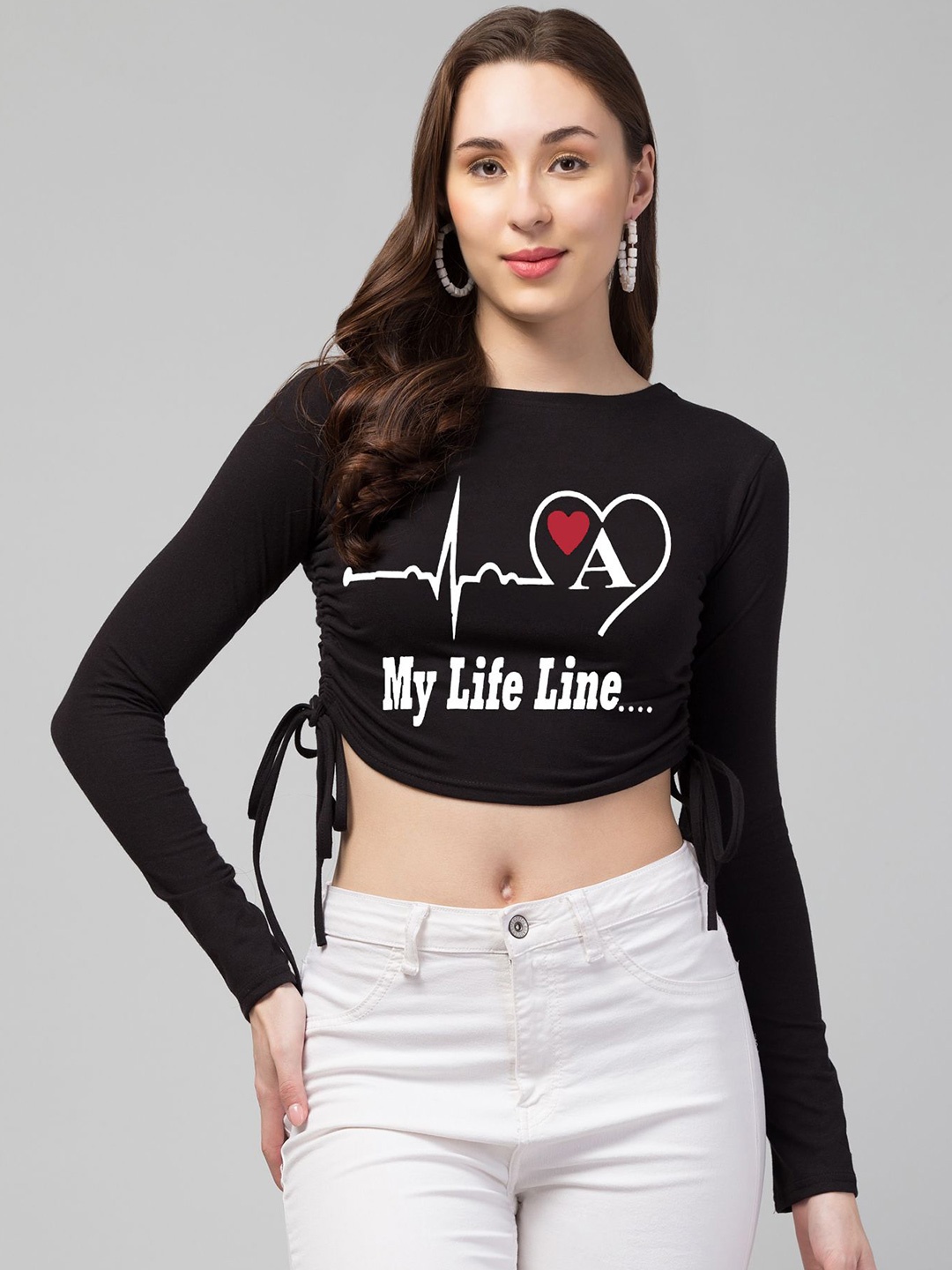 

CULPI Women Printed Long Sleeves Crop Tank Top, Black