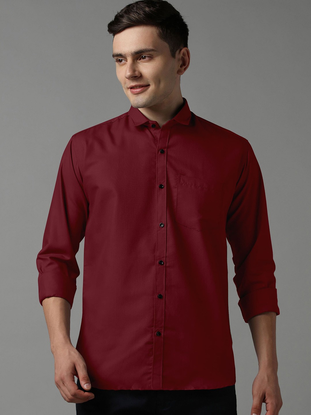 

WOXEN Men Original Fit Spread Collar Solid Cotton Formal Shirt, Maroon