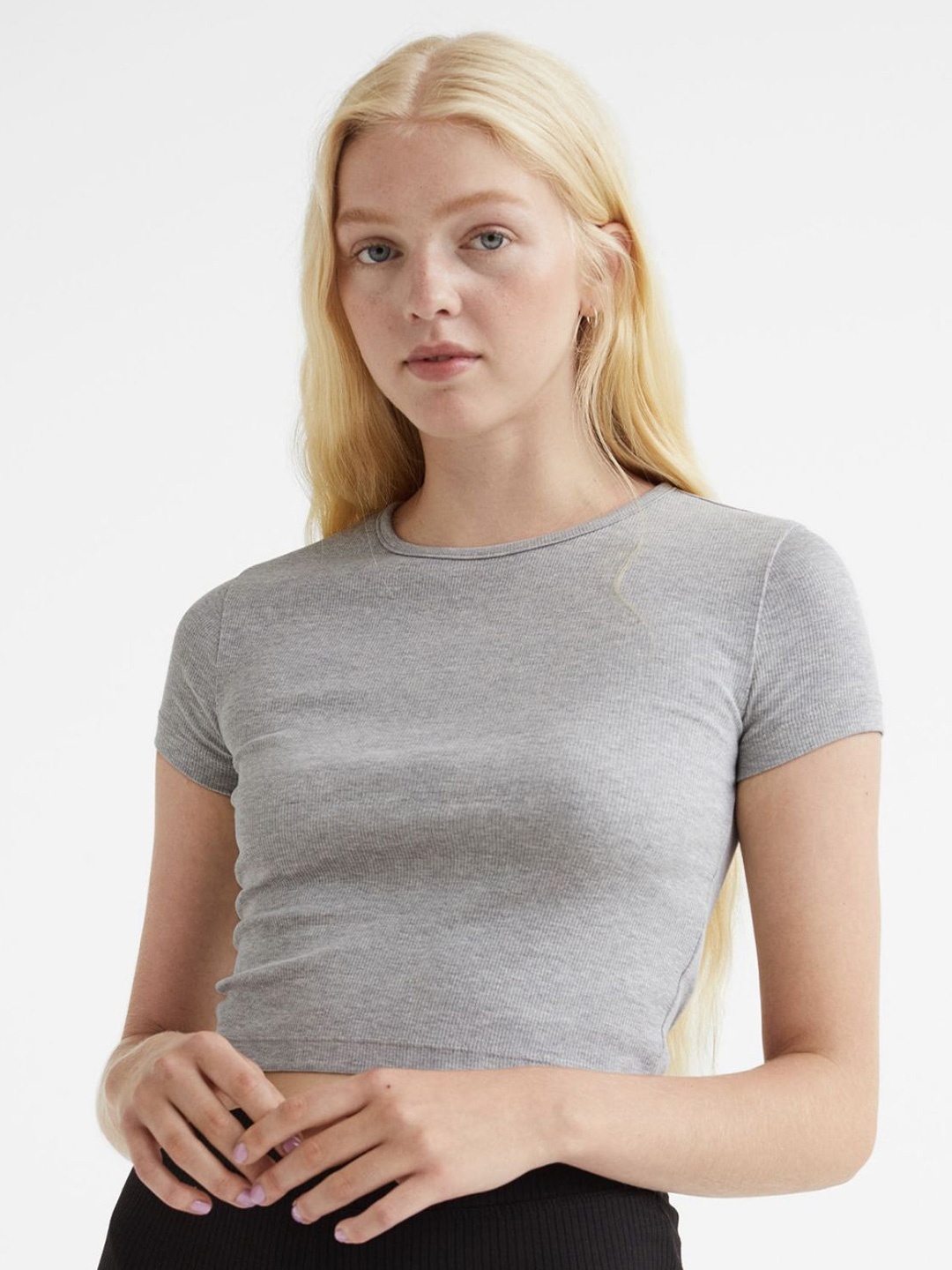

sollobell Women Ribbed Cotton Fitted Crop Top, Grey