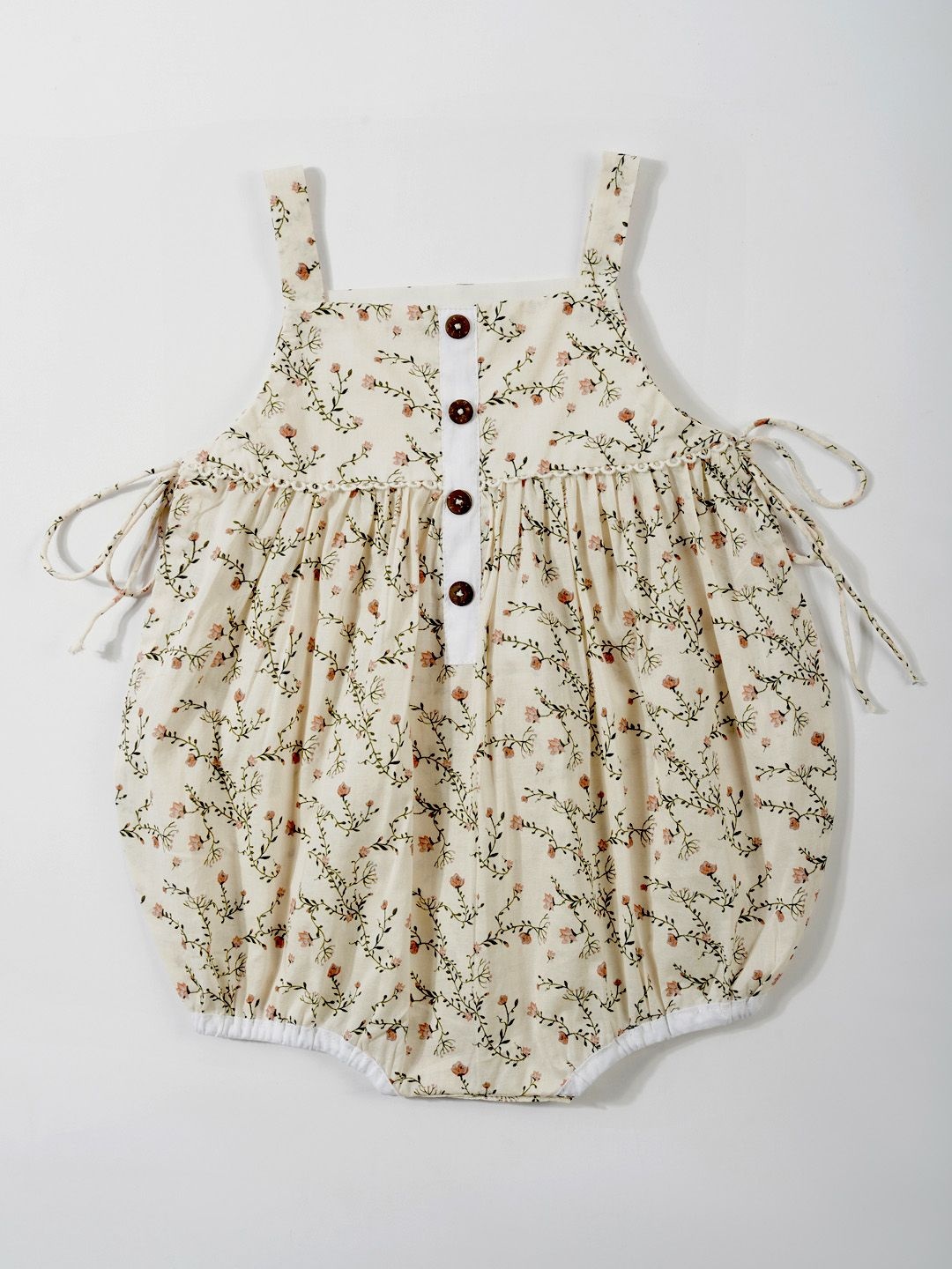 

EARTHY TWEENS Girls Floral Print Cotton Romper, Cream