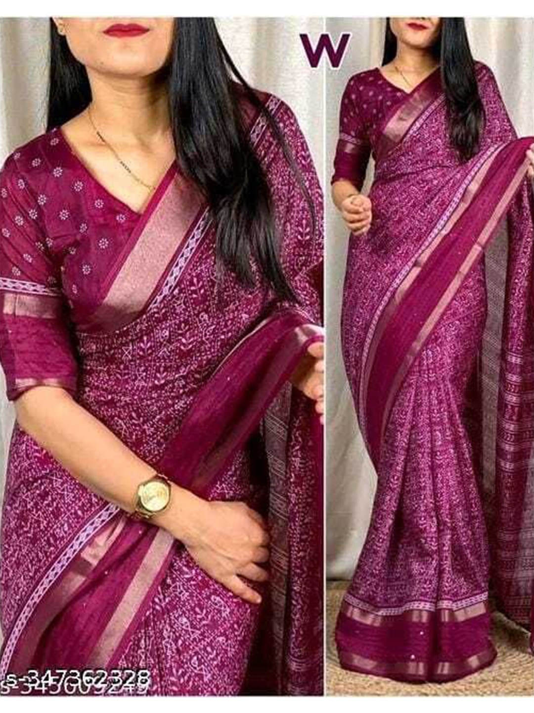 

Upalksh Ethnic Motifs Printed Zari Pure Cotton Jamdani Saree, Purple