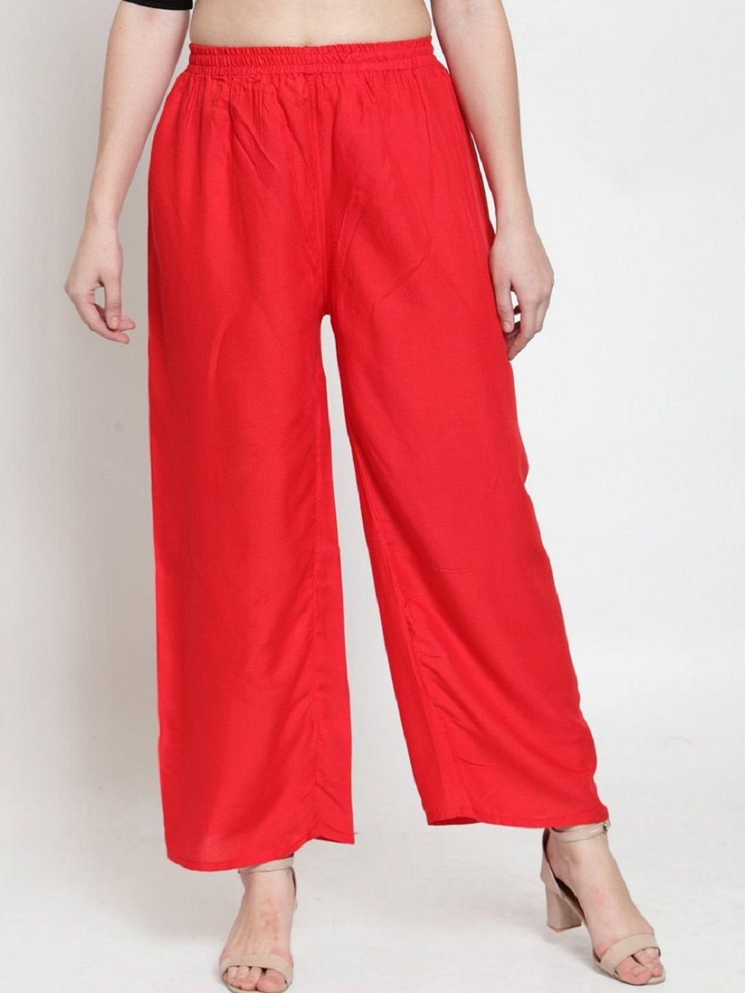 

GO GAZAB Women Wide Leg Palazzos, Red