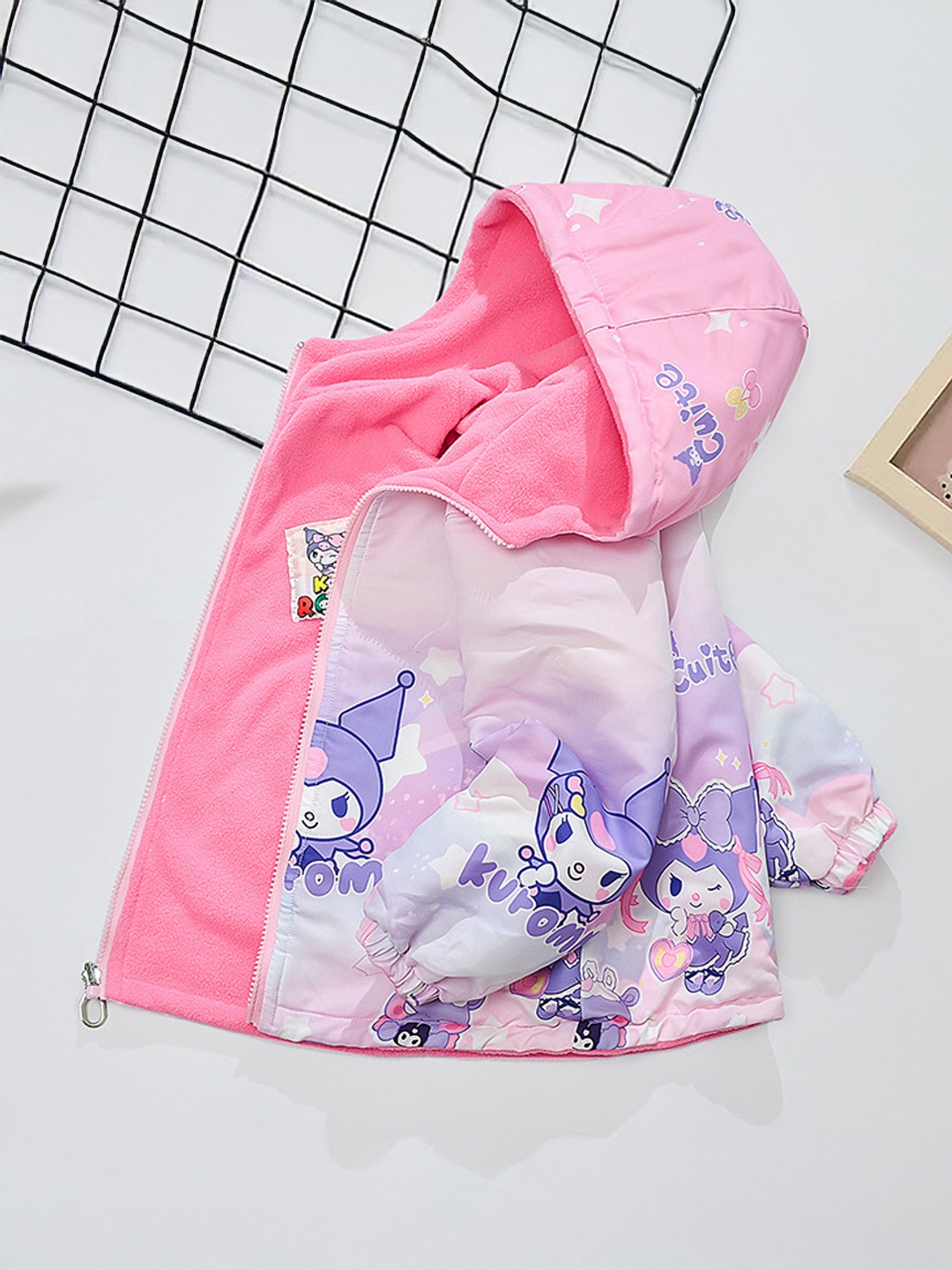 

Xsole Unisex Kids Hooded Graphic Printed Open Front Jacket, Pink
