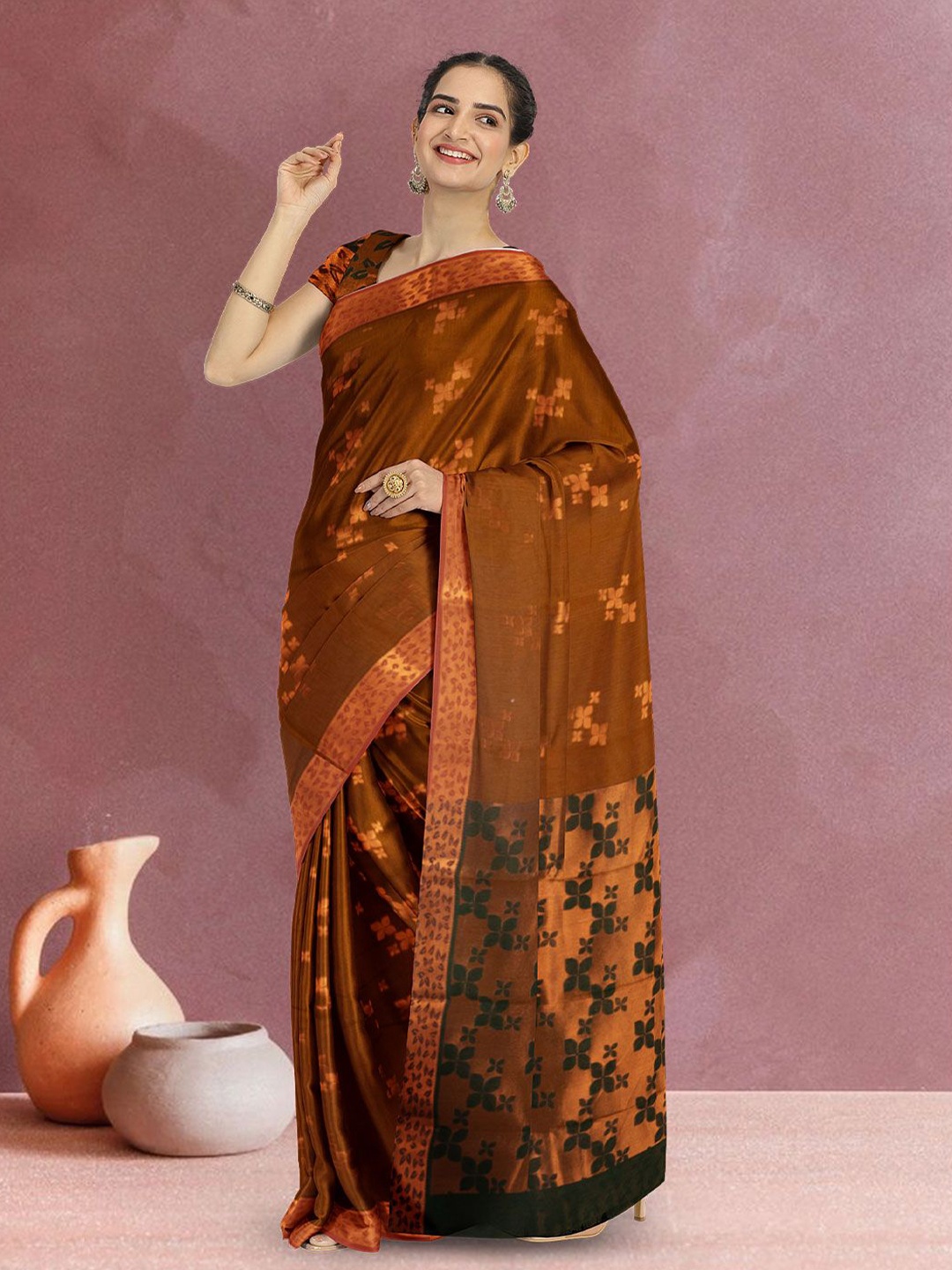 

Avishya Ethnic Motifs Woven Design Saree, Brown