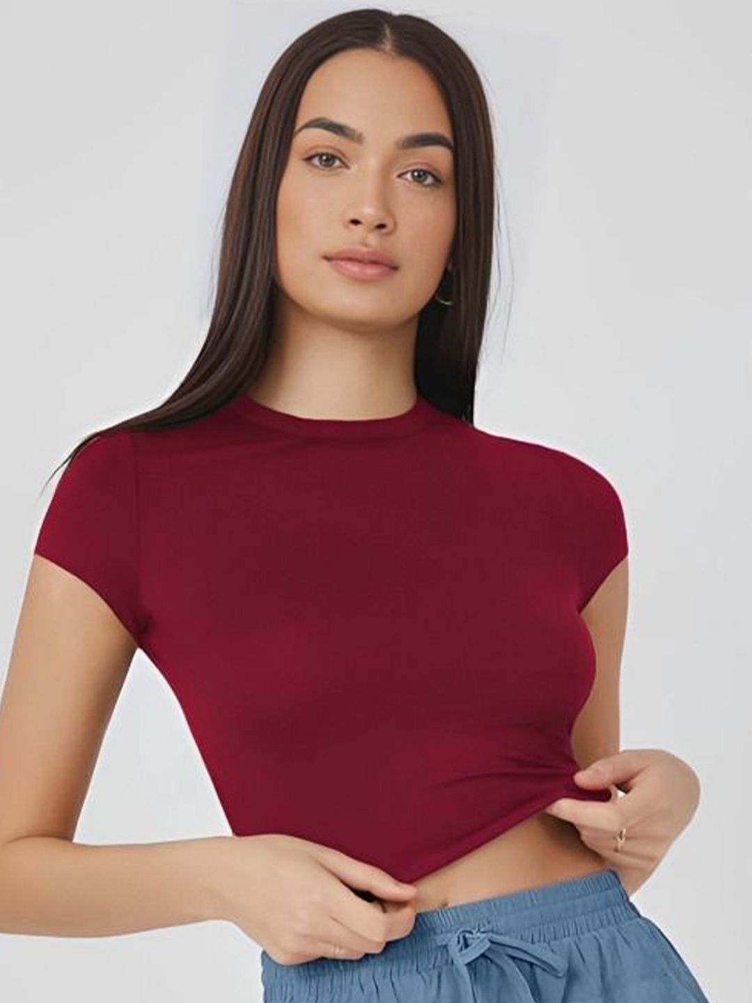 

sollobell Women Cotton Fitted Crop Top, Maroon