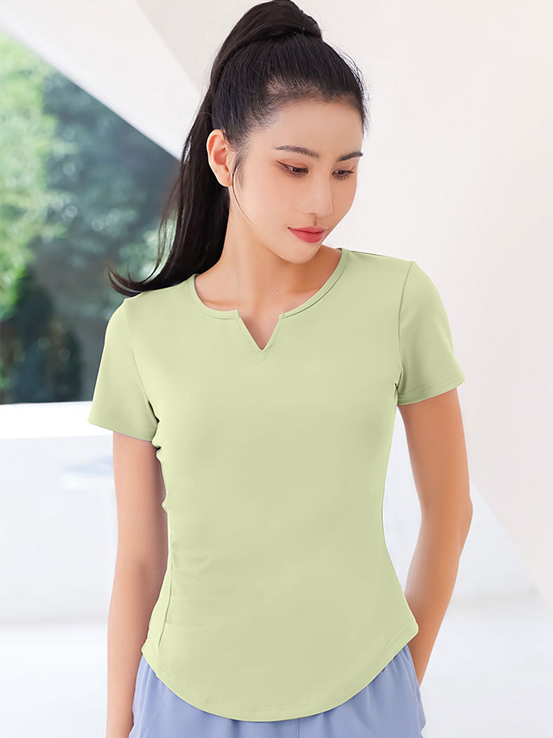 

LULU & SKY Solid Round Neck Top, Green