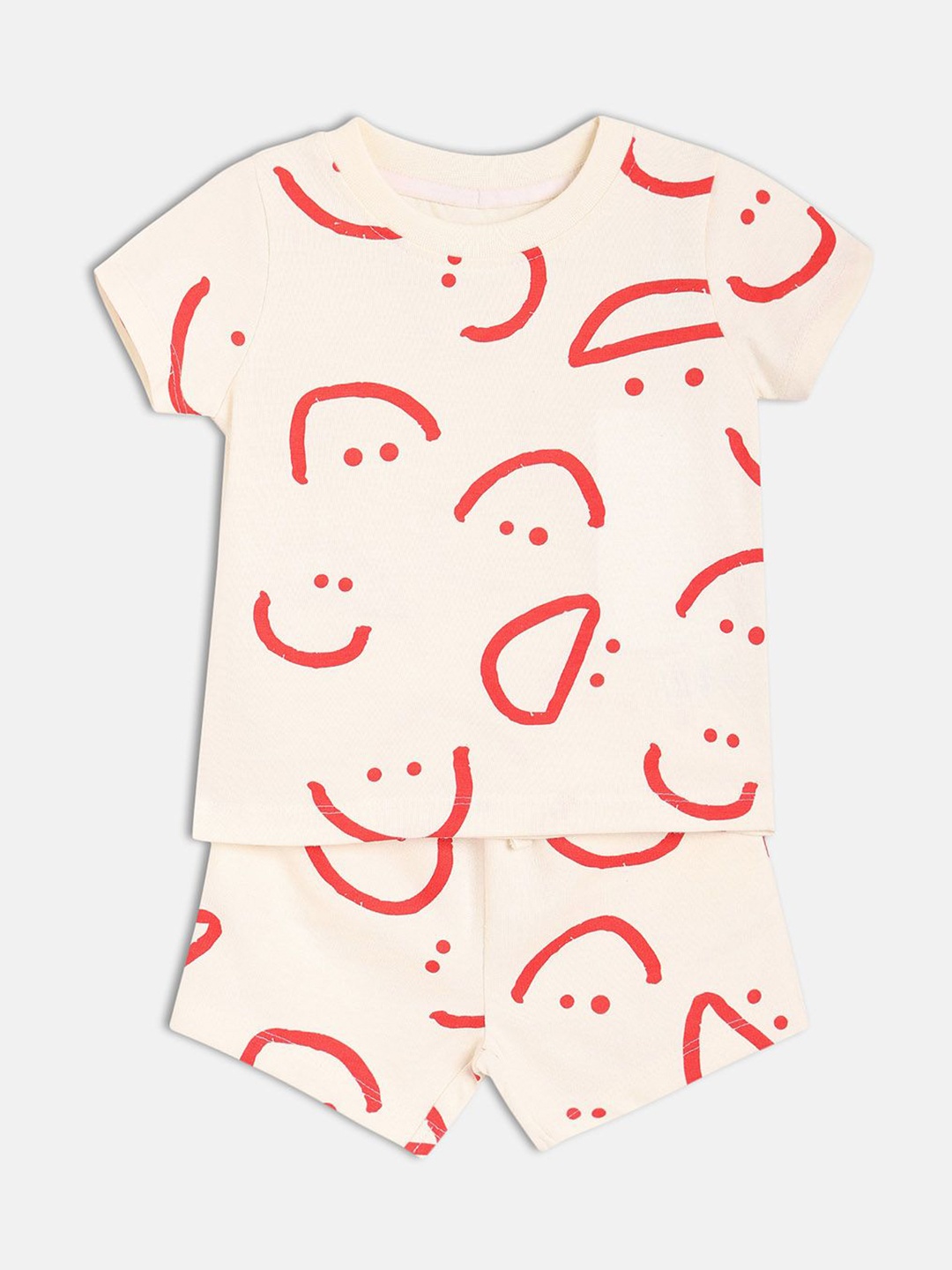 

MINI KLUB Boys Printed Pure Cotton Top With Shorts, White