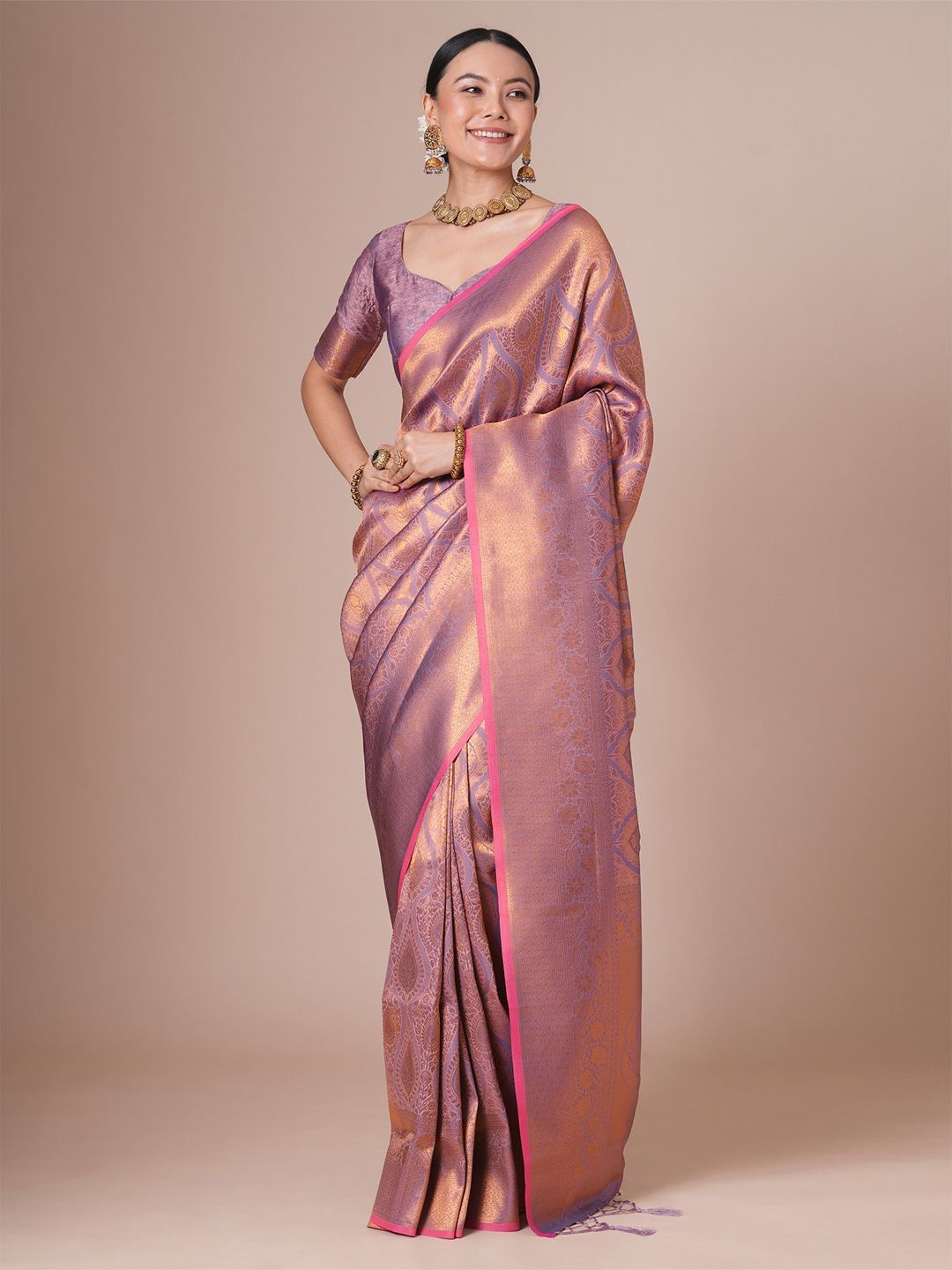 

House of Pataudi Woven Designed Kanjeevaram Saree, Mauve