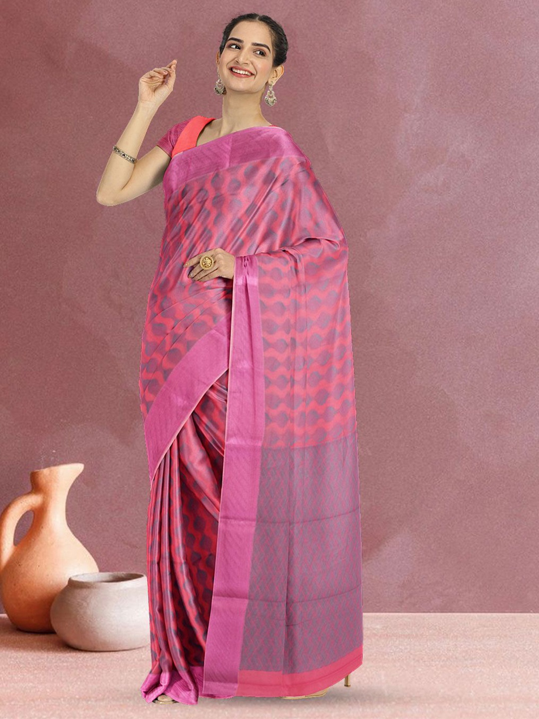 

Avishya Ethnic Motifs Woven Design Saree, Pink