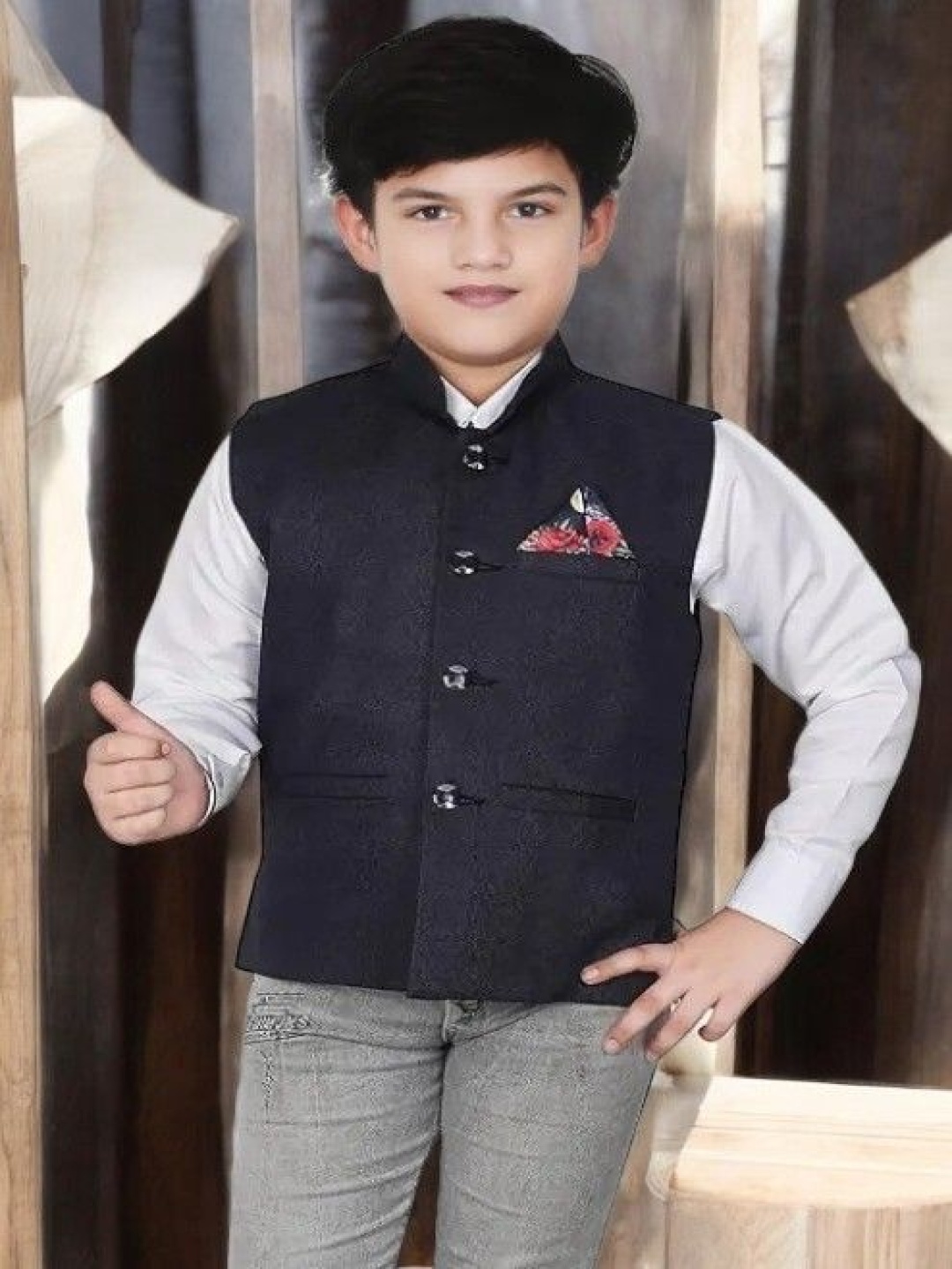 

Eliq Boys Corduroy Cotton Jute Waistcoat, Navy blue