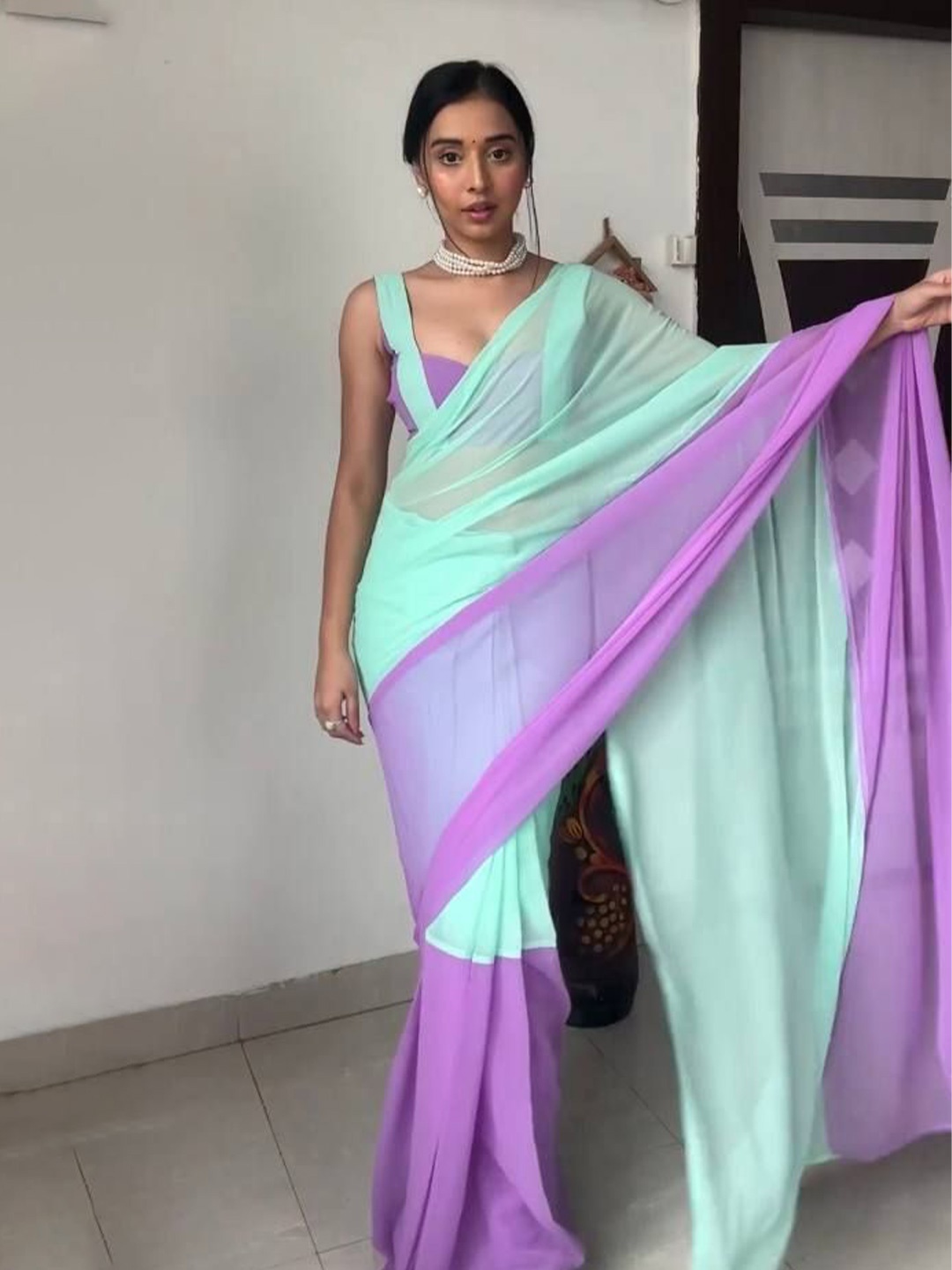 

Upalksh Colourblocked Kota Saree, Blue
