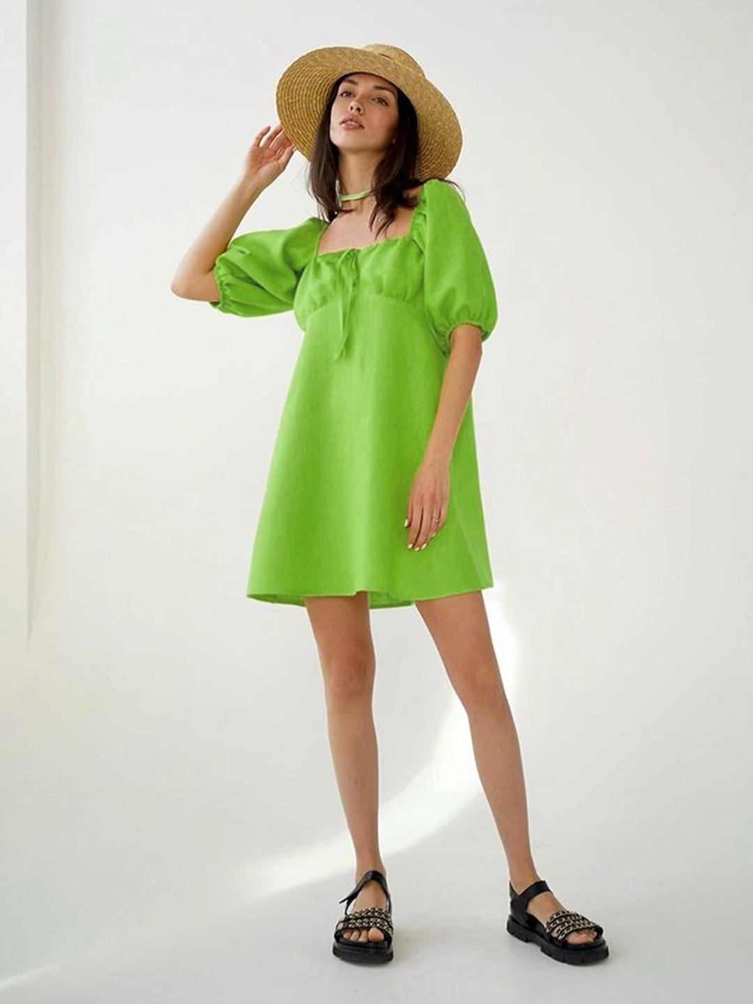 

LULU & SKY Women Organic Cotton Empire Mini Dress, Green