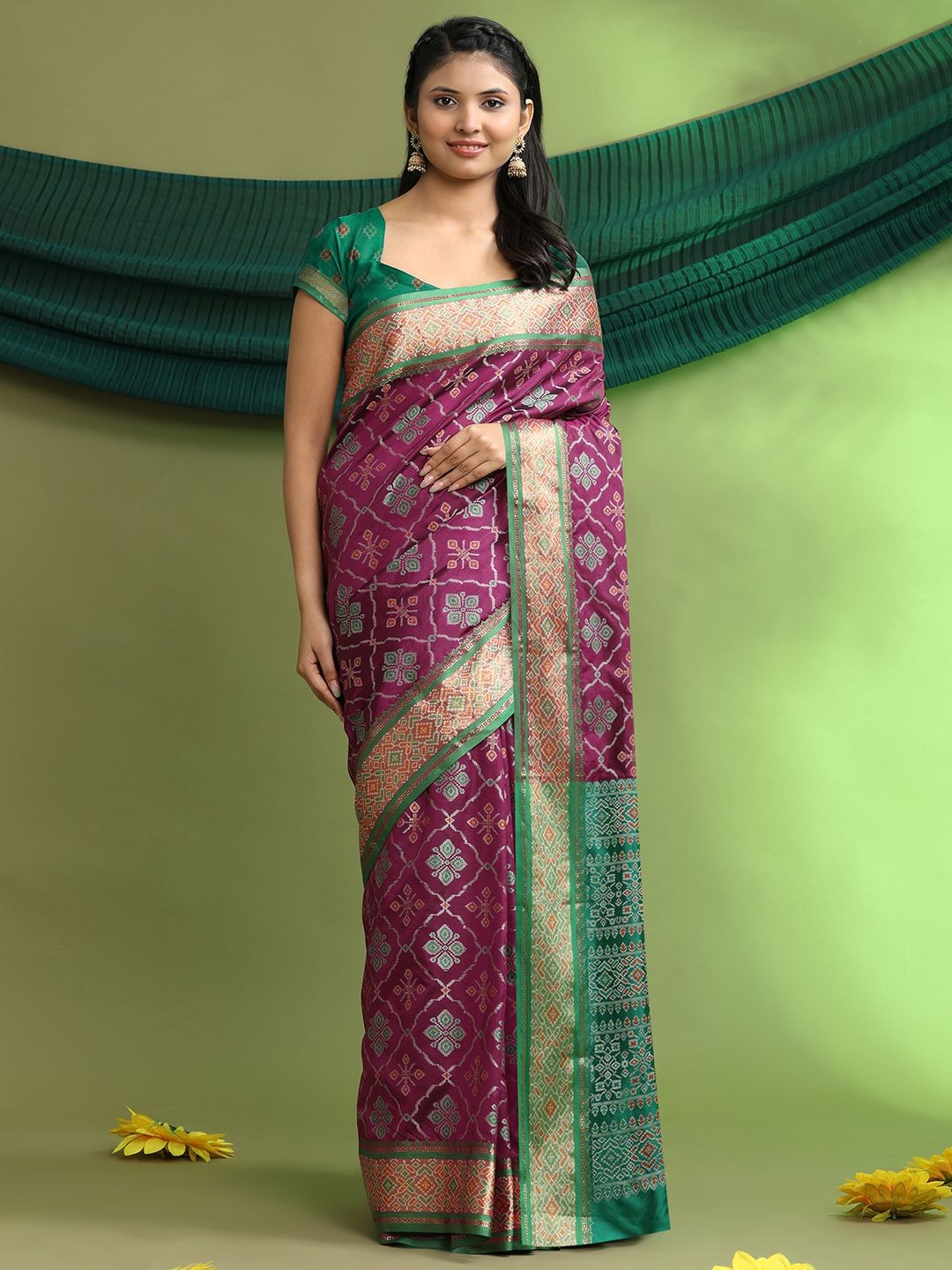 

Pionex Woven Design Pure Silk Patola Saree, Purple