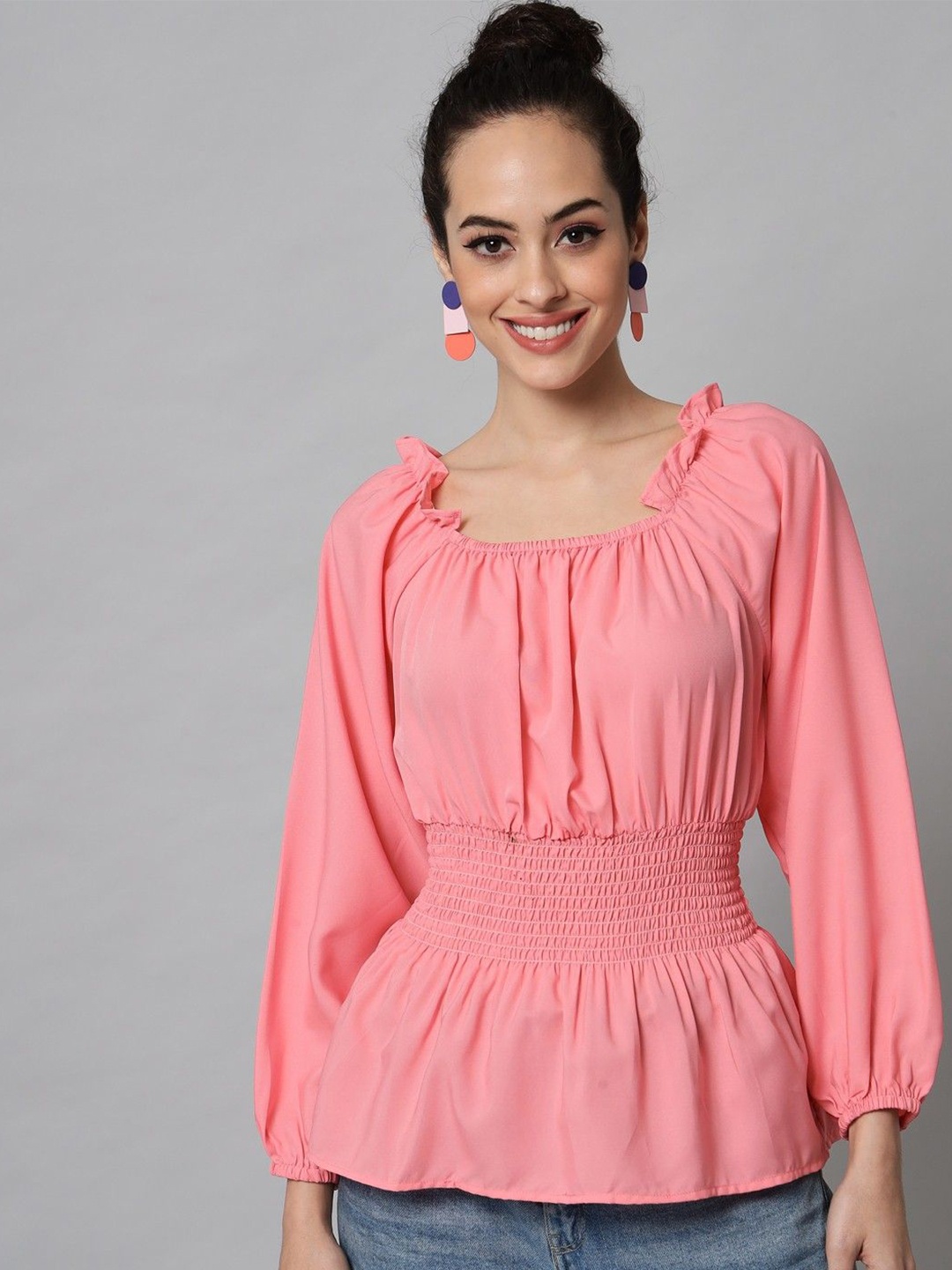 

CULPI Women Crepe Cinched Waist Top, Pink