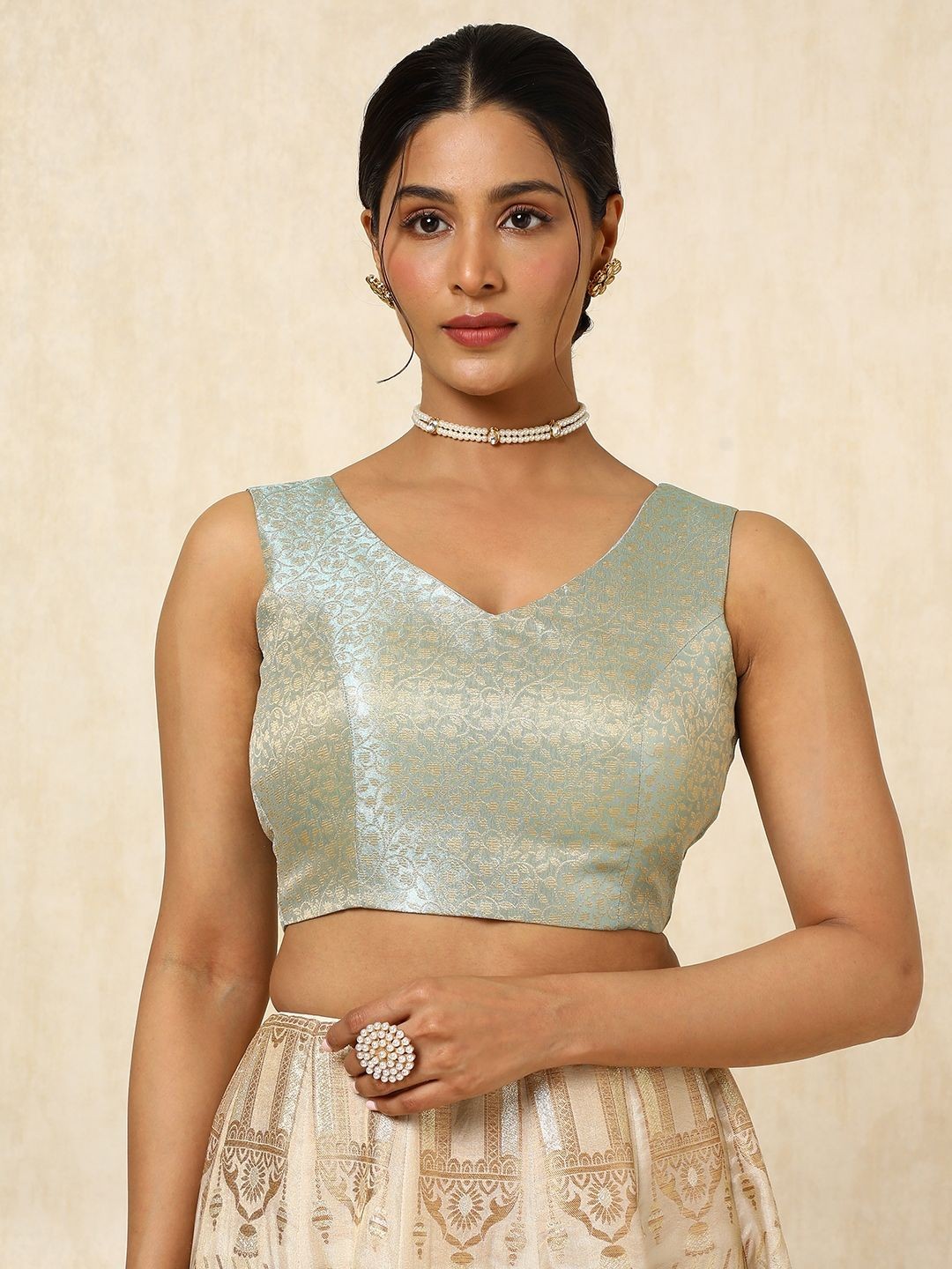 

Soch Woven Design Padded Saree Blouse, Blue