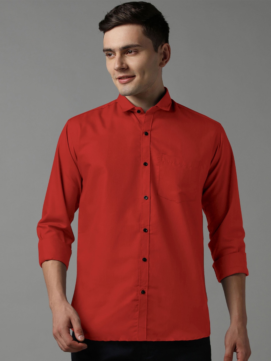 

WOXEN Men Original Fit Spread Collar Solid Cotton Formal Shirt, Red