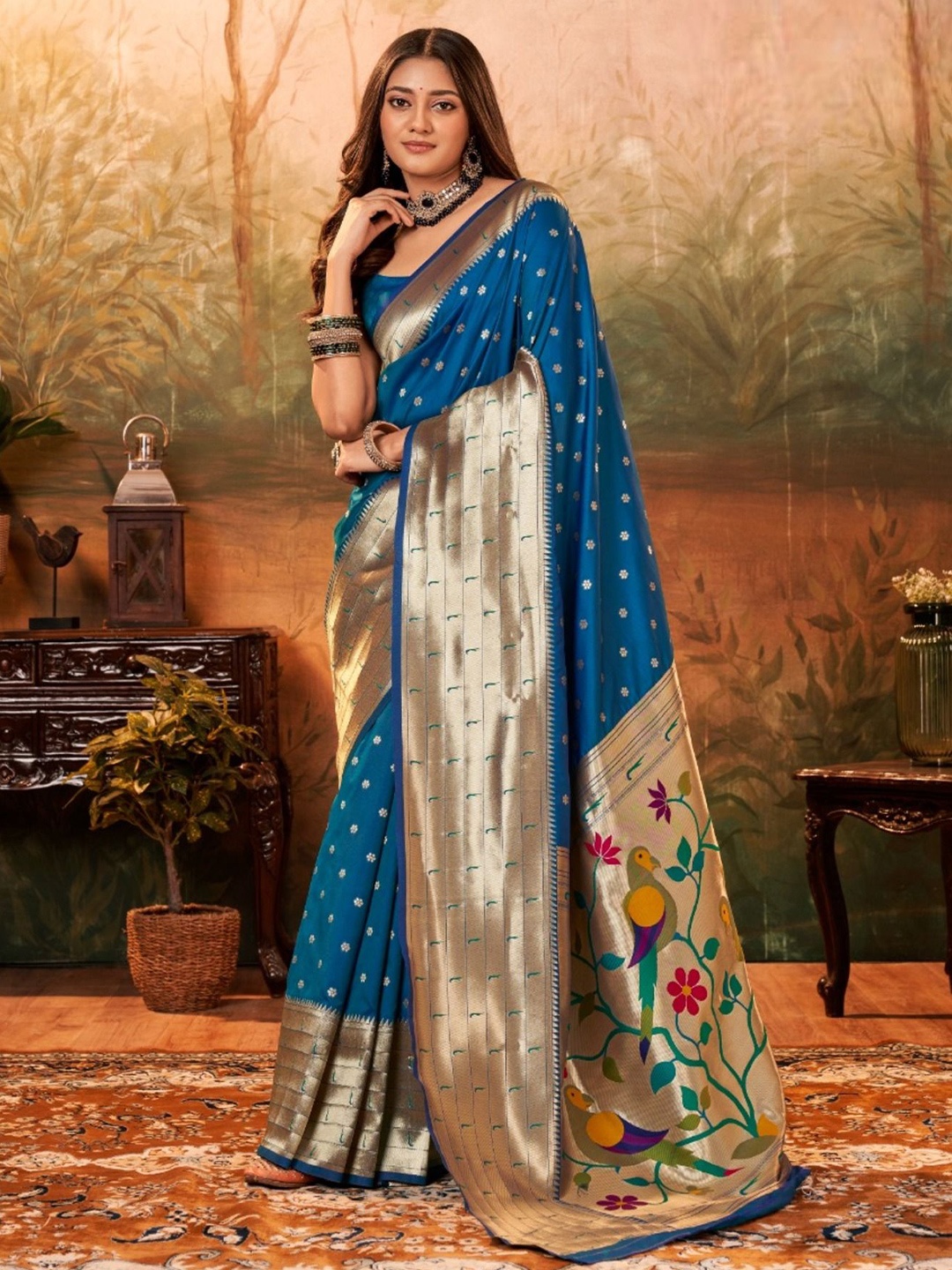

Panzora Woven Design Zari Paithani Saree, Blue
