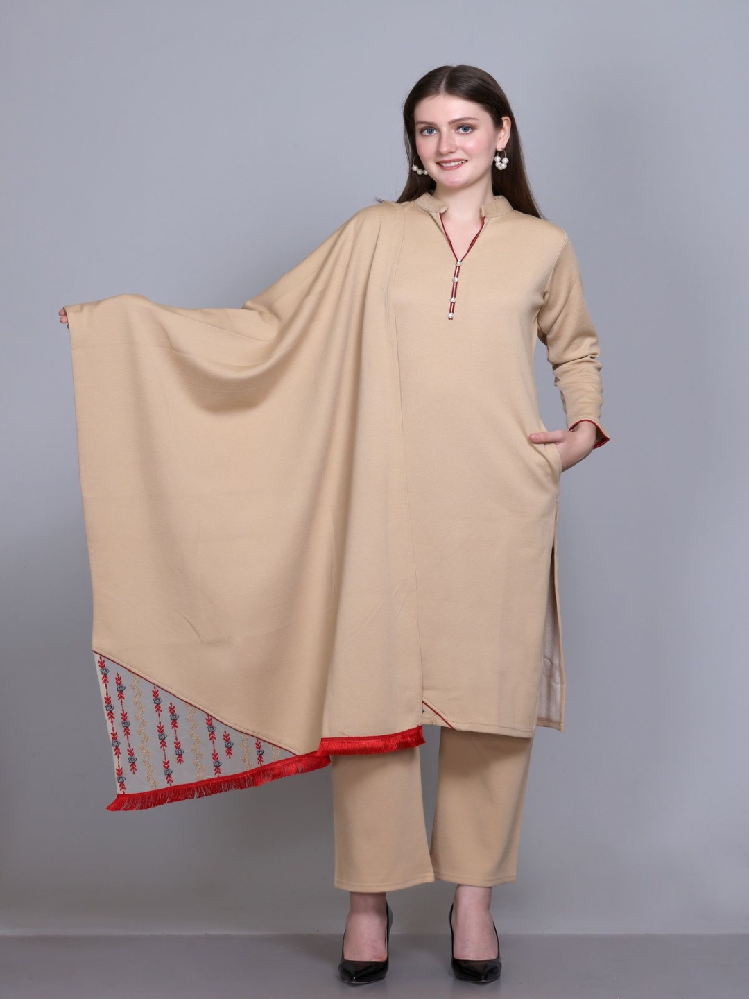 

ROSARY Winter Women Ethnic Motifs Regular Kurta with Palazzos & With Dupatta, Brown