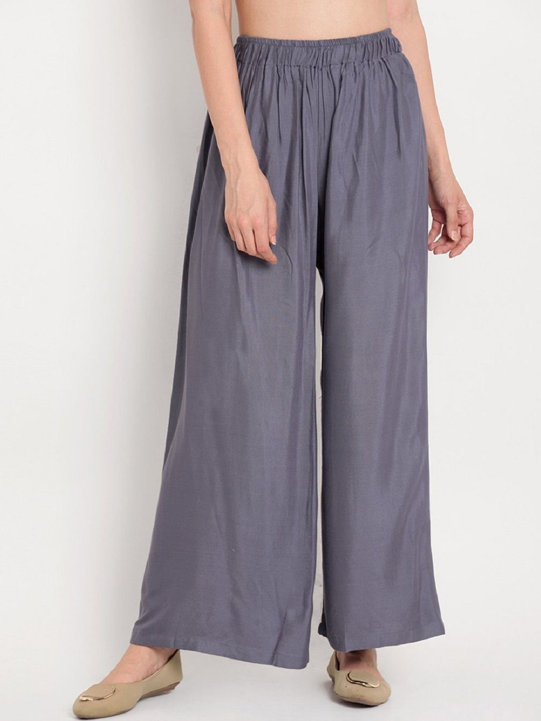 

GO GAZAB Women Wide Leg Cotton Palazzos, Grey