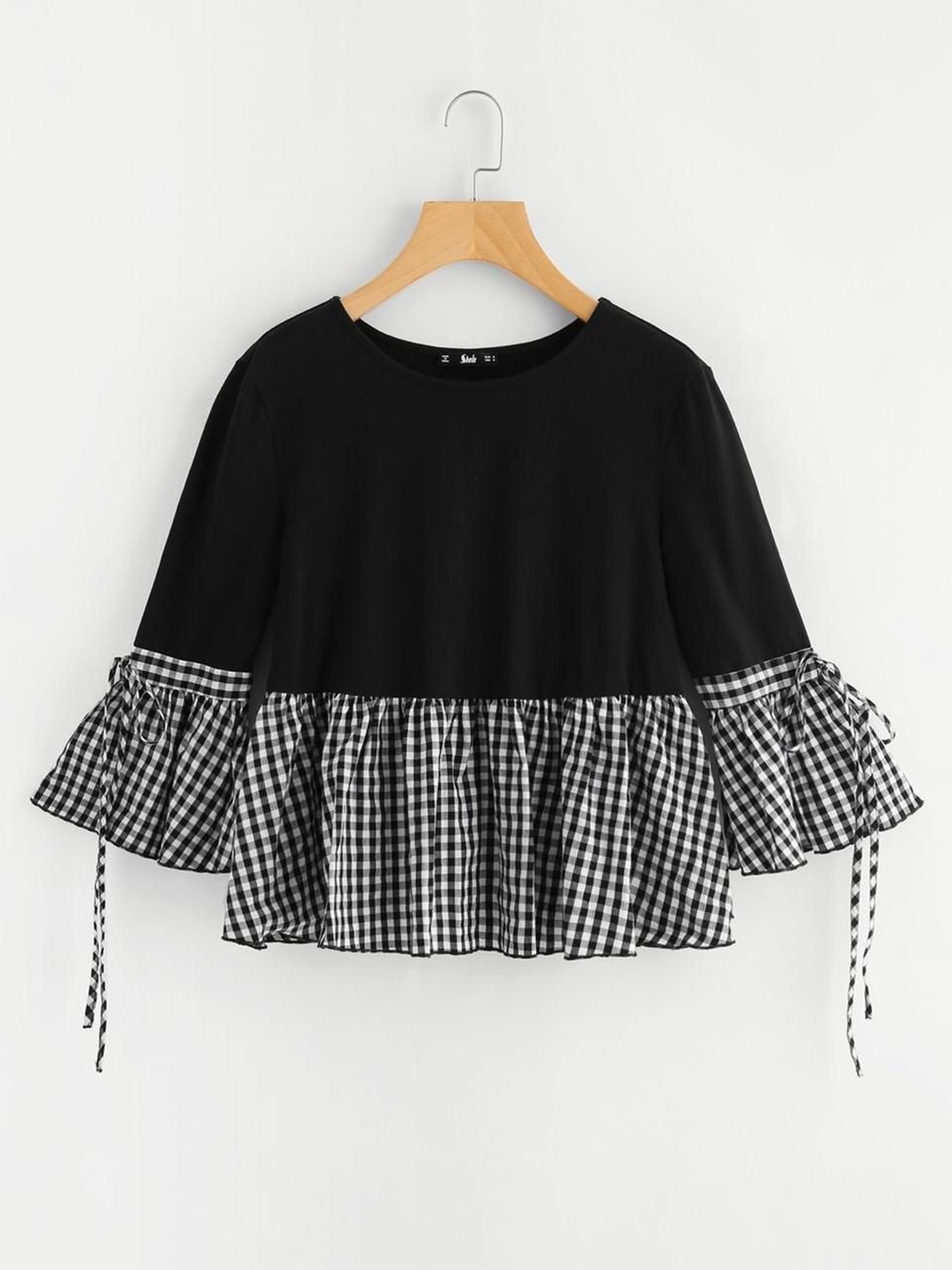 

Just Fab Women Round Neck Checked Tops, Black