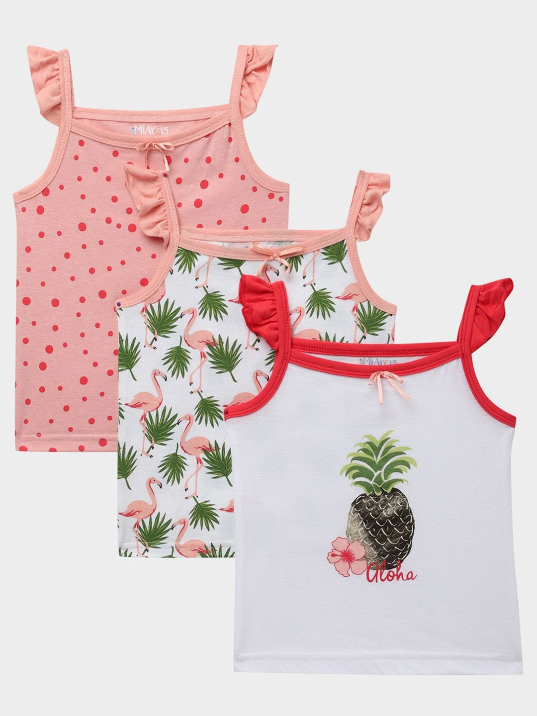 

MiArcus Girls Printed Tank Top Pack of 3, White