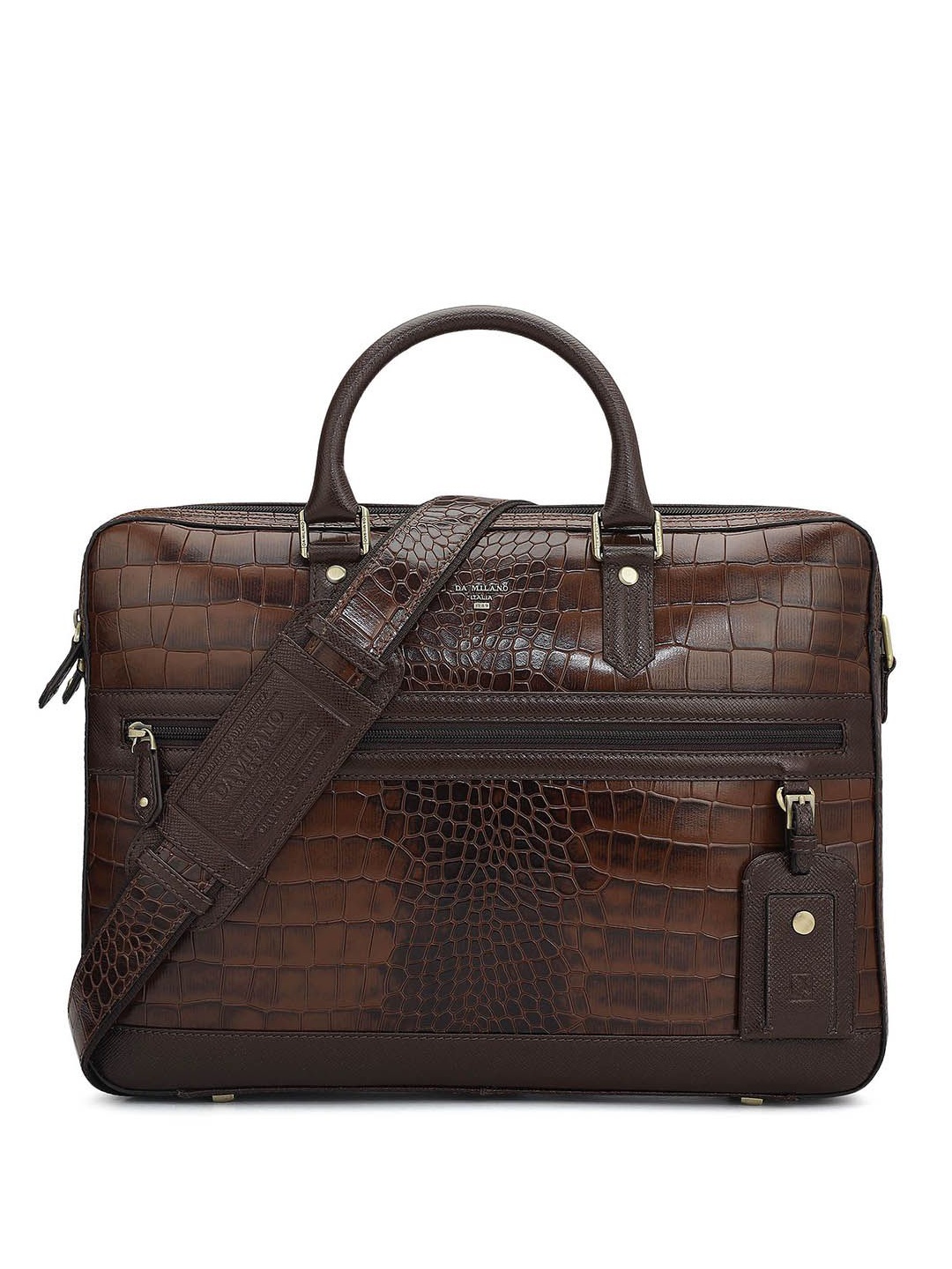 

Da Milano Men Textured Leather Laptop Bag, Brown