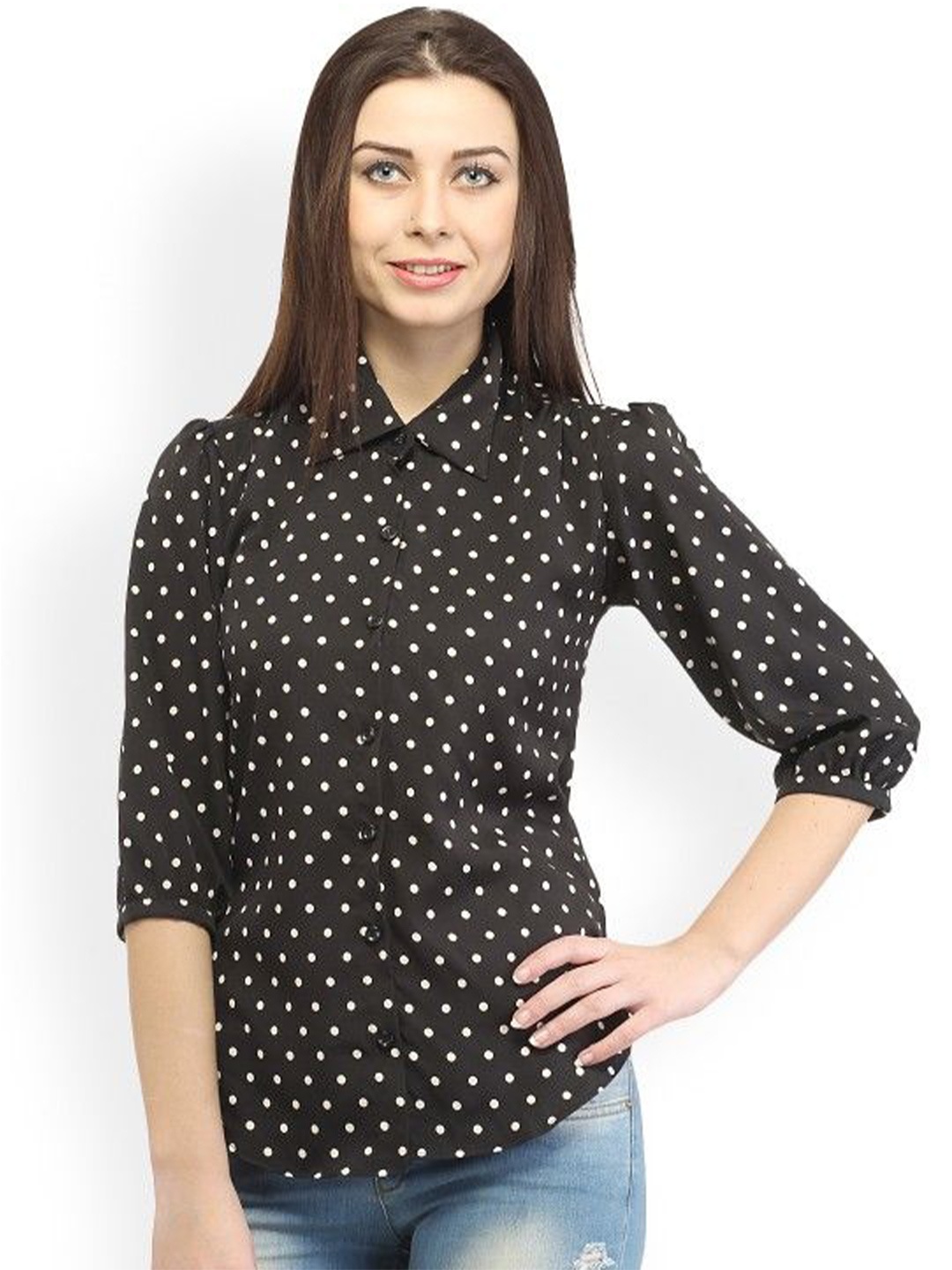 CORSICA Standard Polka Dot Printed Spread Collar Slim Fit Casual Shirt
