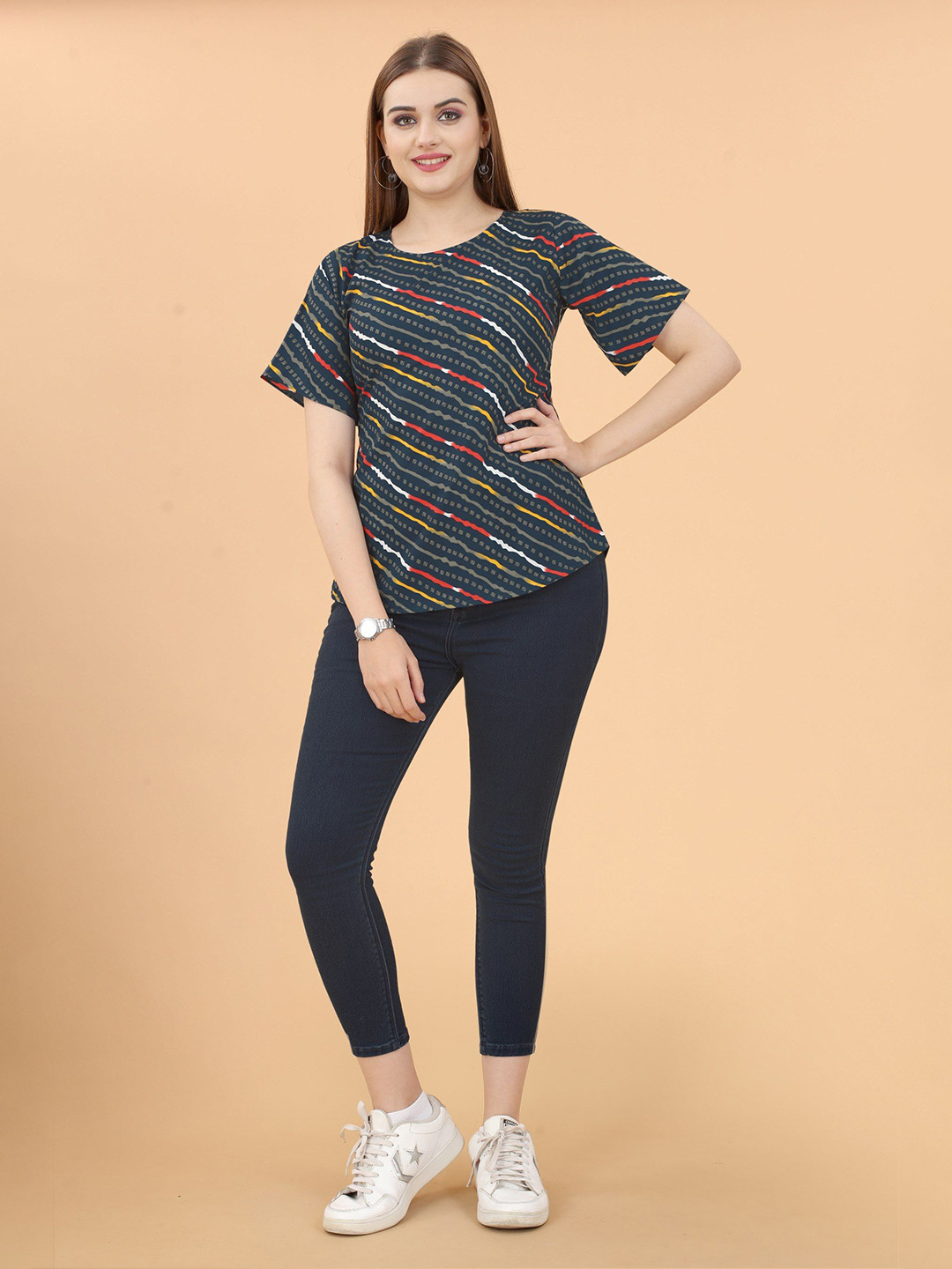 Moda Rapido Printed Round Neck Top