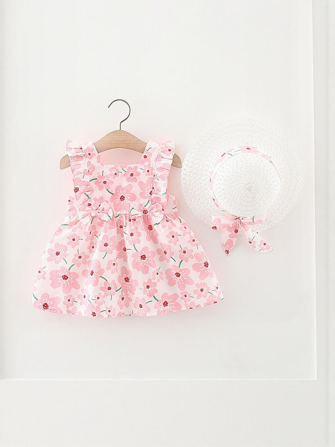 

LULU & SKY Girls Floral Printed Dress With Hat, Pink