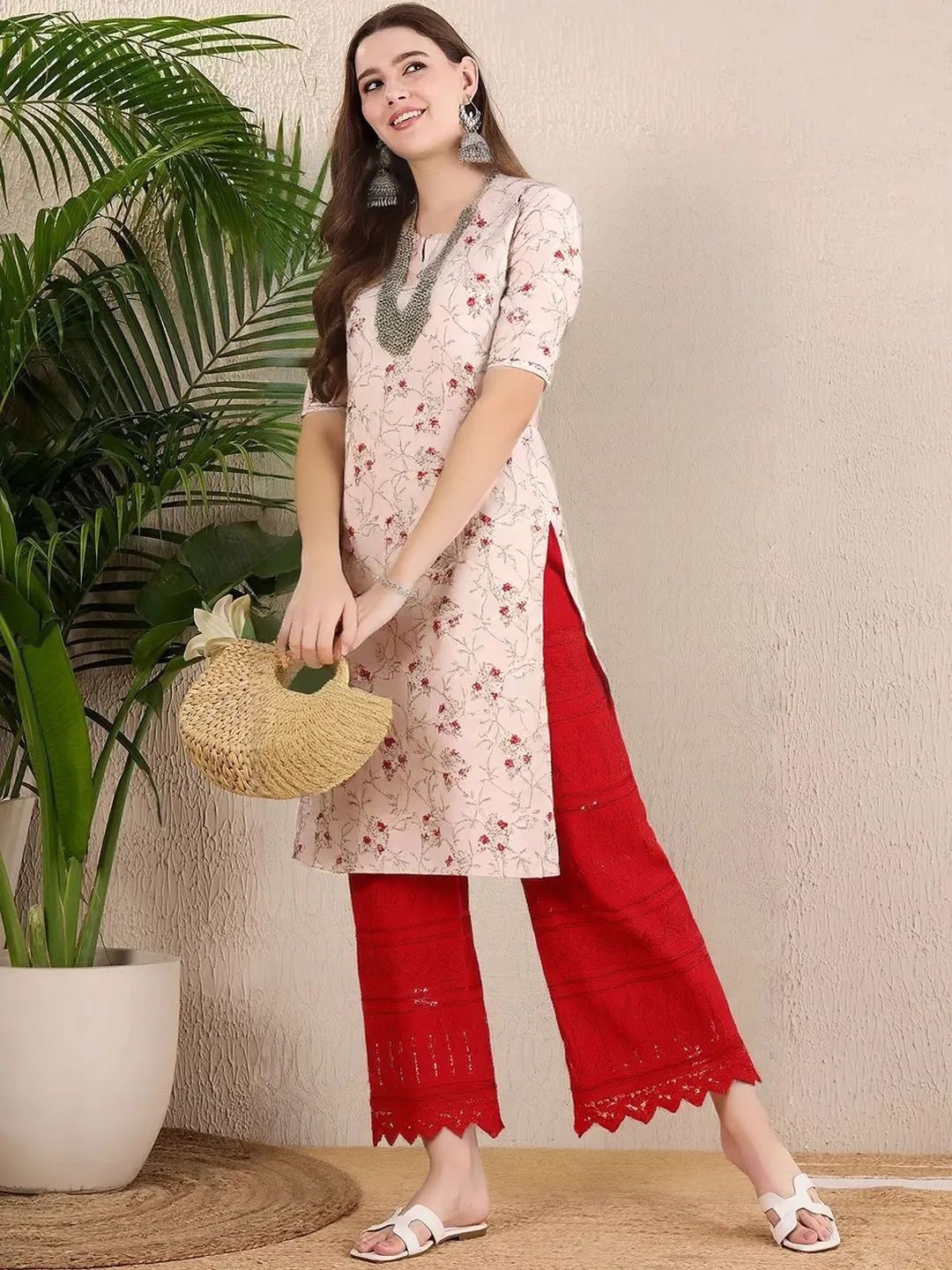 Moda Rapido Floral Printed Round Neck Crepe Straight Kurta