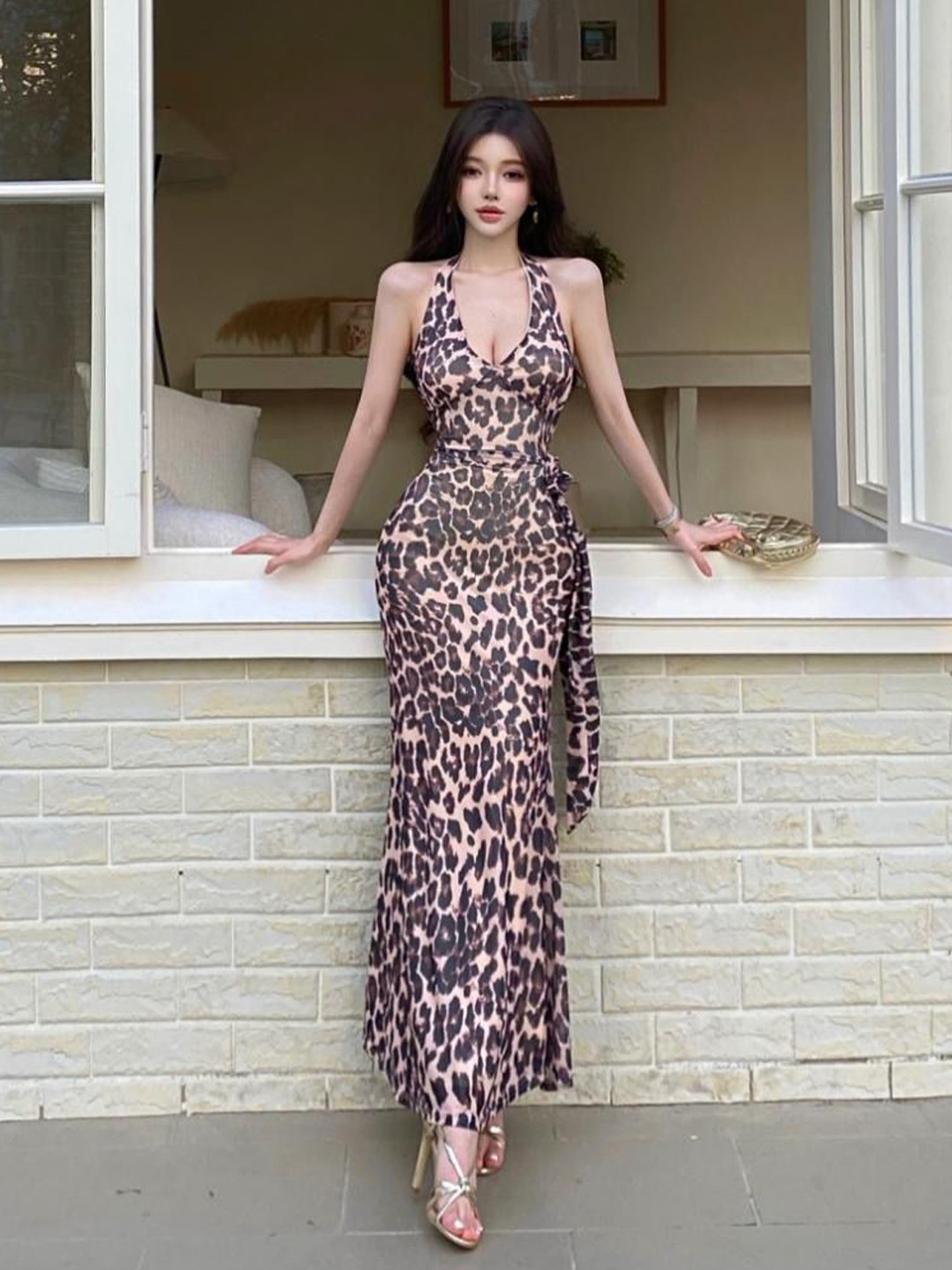 

Miss Mosa By Akanksha Multi Zaria Leopard Print Bodycon Maxi Dress, Black