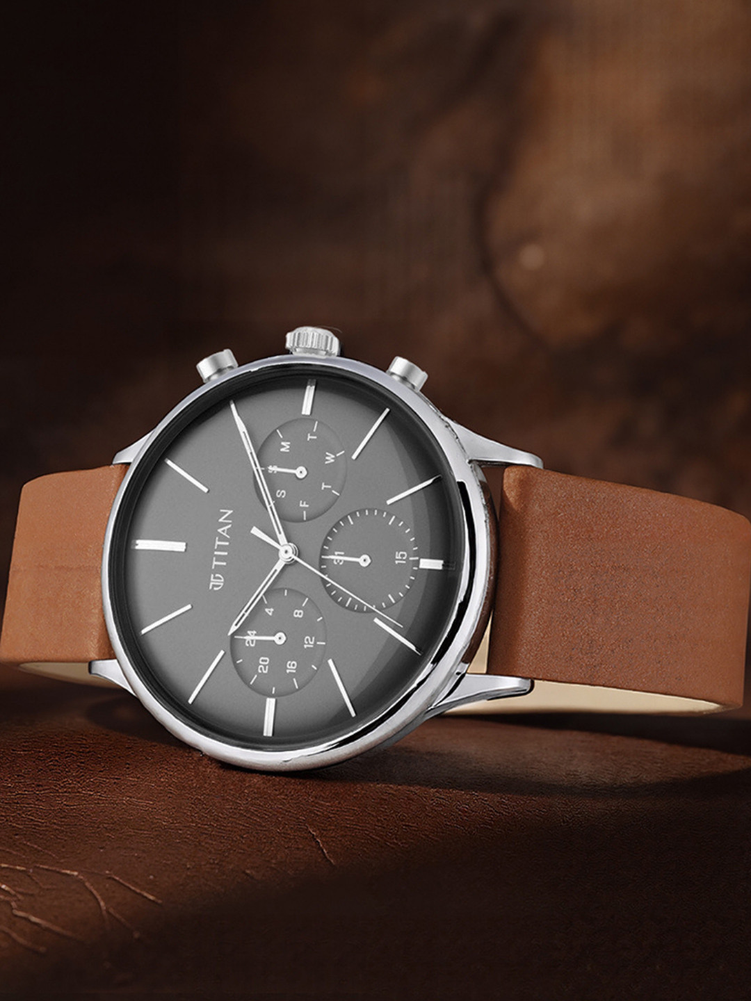 Titan Light Leathers Multifunction Analog With Anthracite Dial Watch For Men - Nt90134sl01