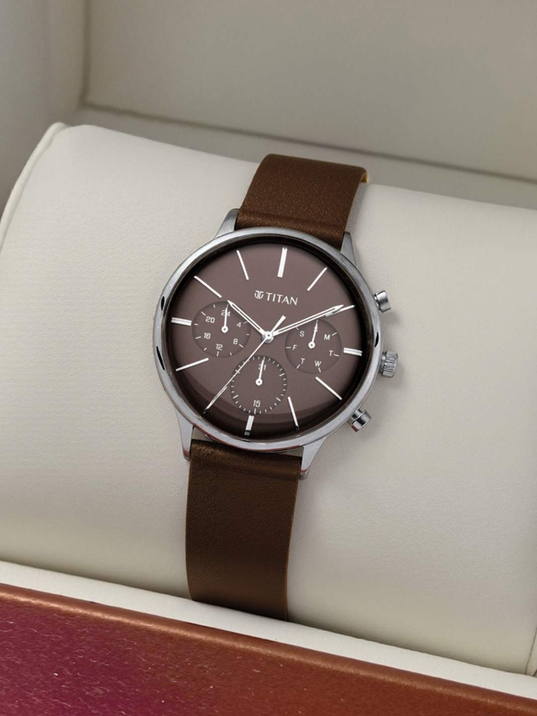 Titan Light Leathers Multifunction Analog With Brown Dial Watch For Men - Nt90134sl02
