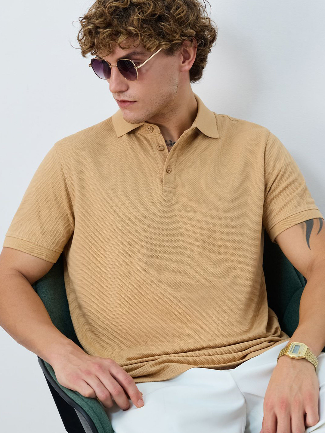 The Souled Store Men Solid Polo Collar T-shirt
