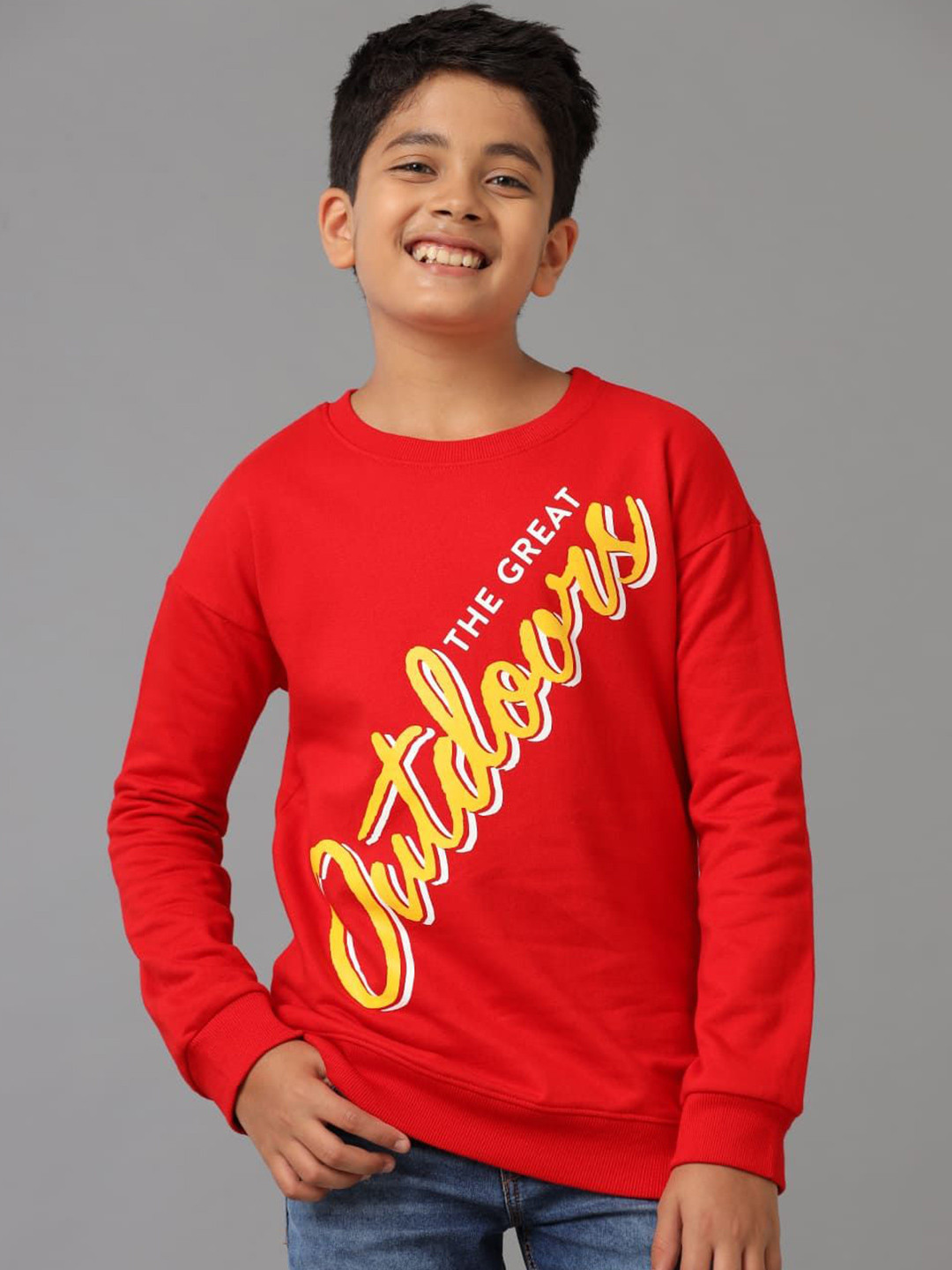 

UNDER FOURTEEN ONLY Boys Typography Printed Cotton Sweatshirt, Red