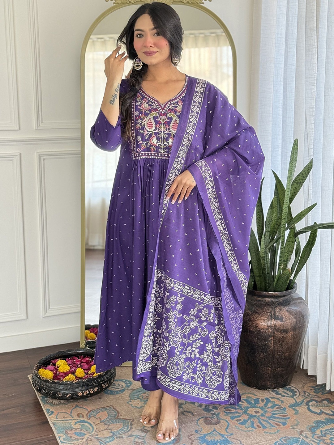 KALINI Women Ethnic Embroidered Regular Kurta with Trousers 